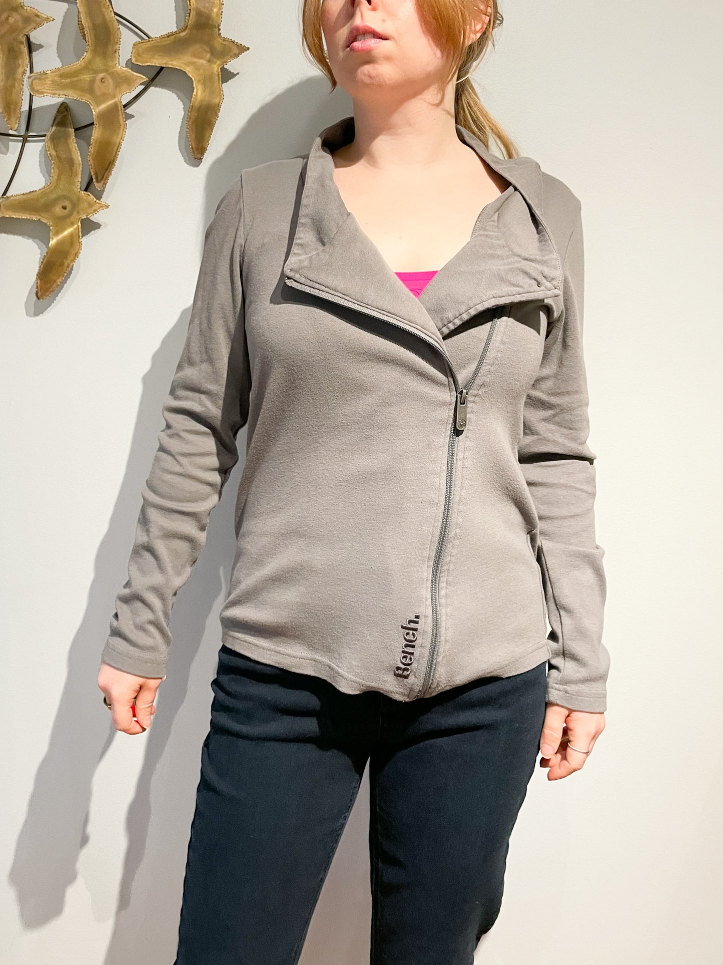 BENCH Grey Asymmetrical Zip Sweater Jacket - Large