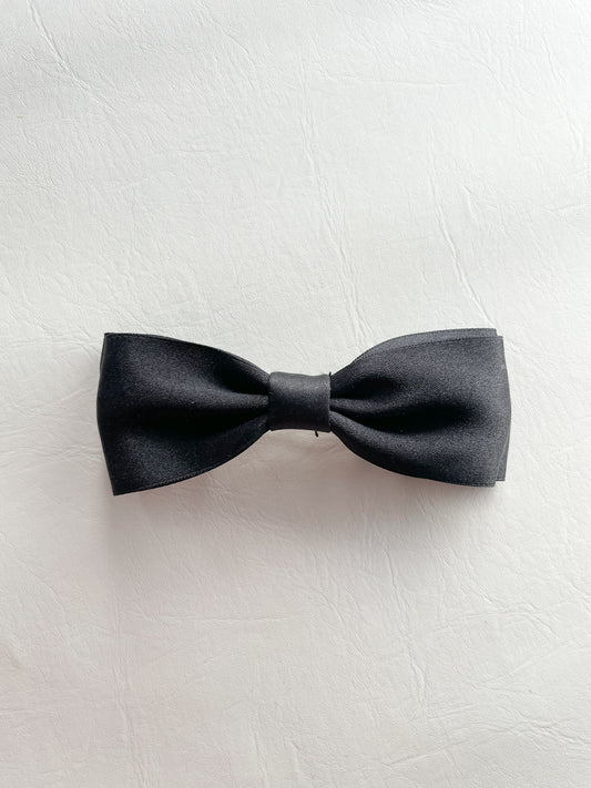 Black Satin Double Bow Hair Clip Barrette
