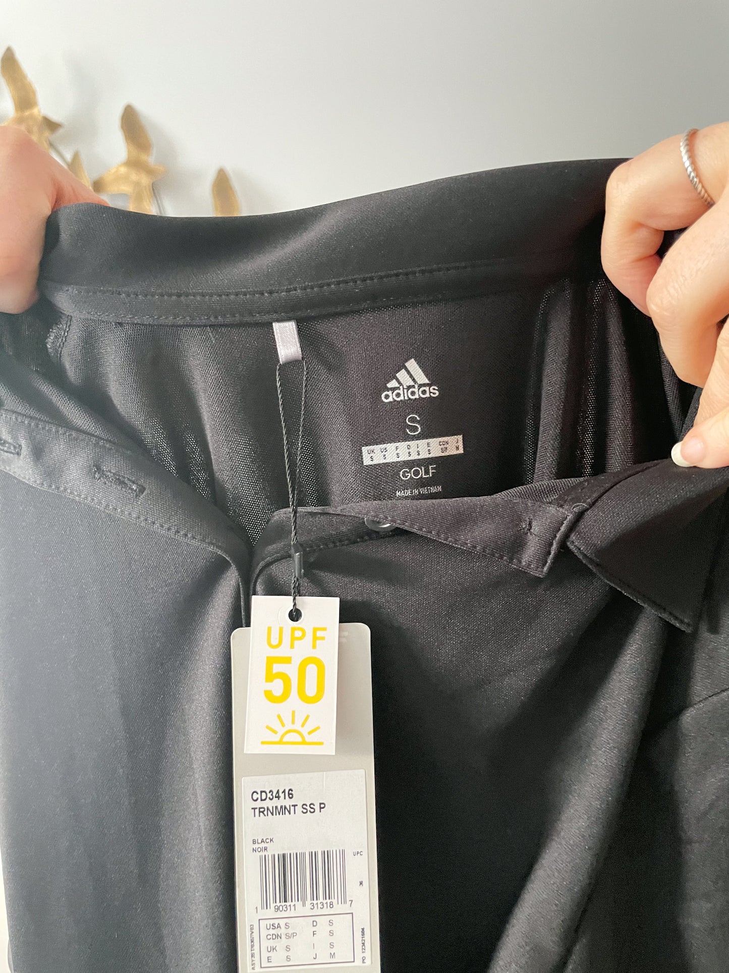 Adidas Black UPF50 Gold Polo Shirt - Small