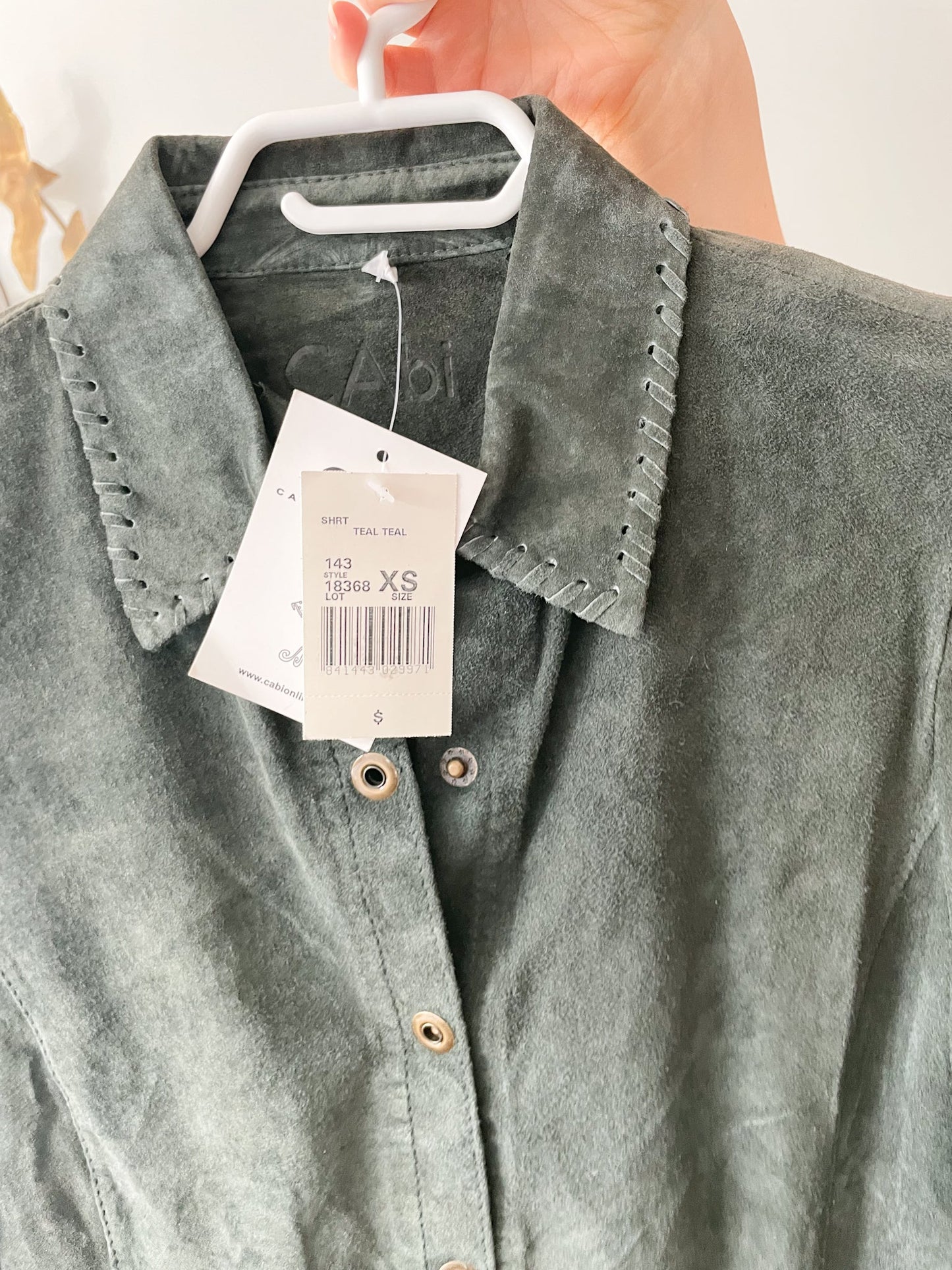 Cabi Olive Green Genuine Suede Leather Button Down Shirt Jacket NWT - XS