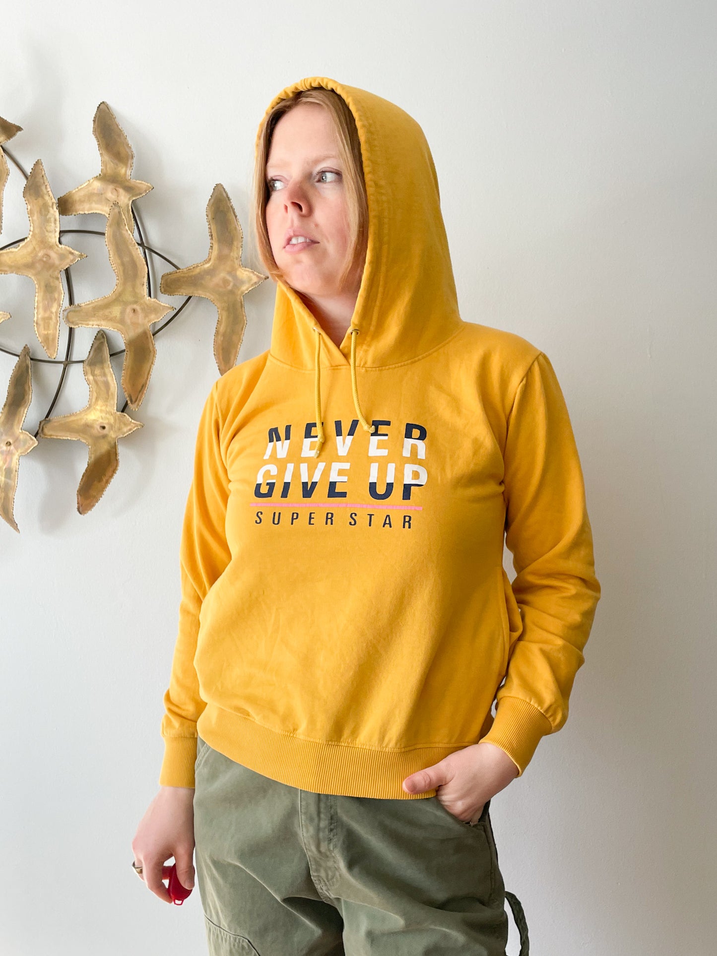 Miss Penny Yellow Never Give Up Fleece Lined Hoodie - Large