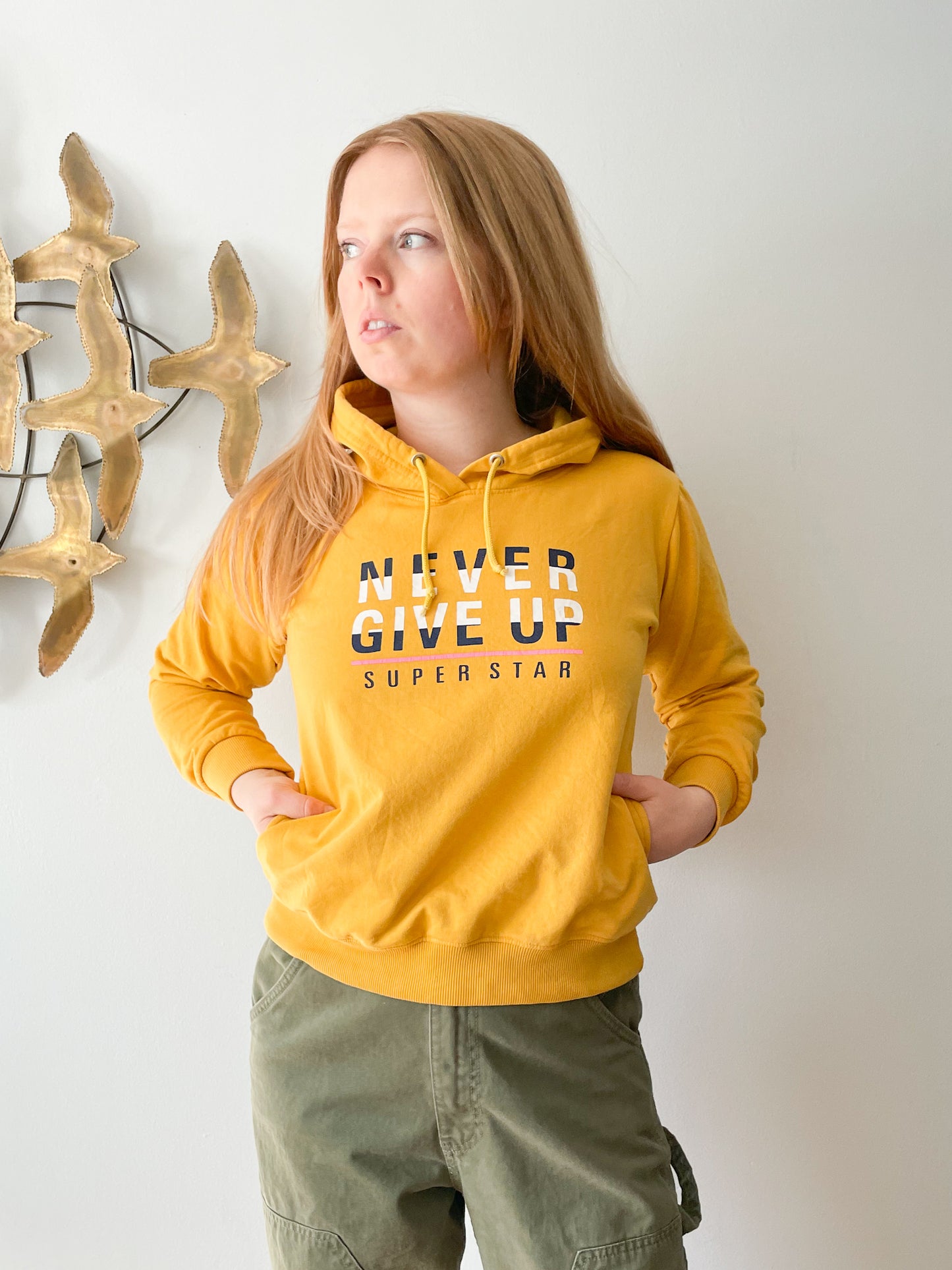 Miss Penny Yellow Never Give Up Fleece Lined Hoodie - Large