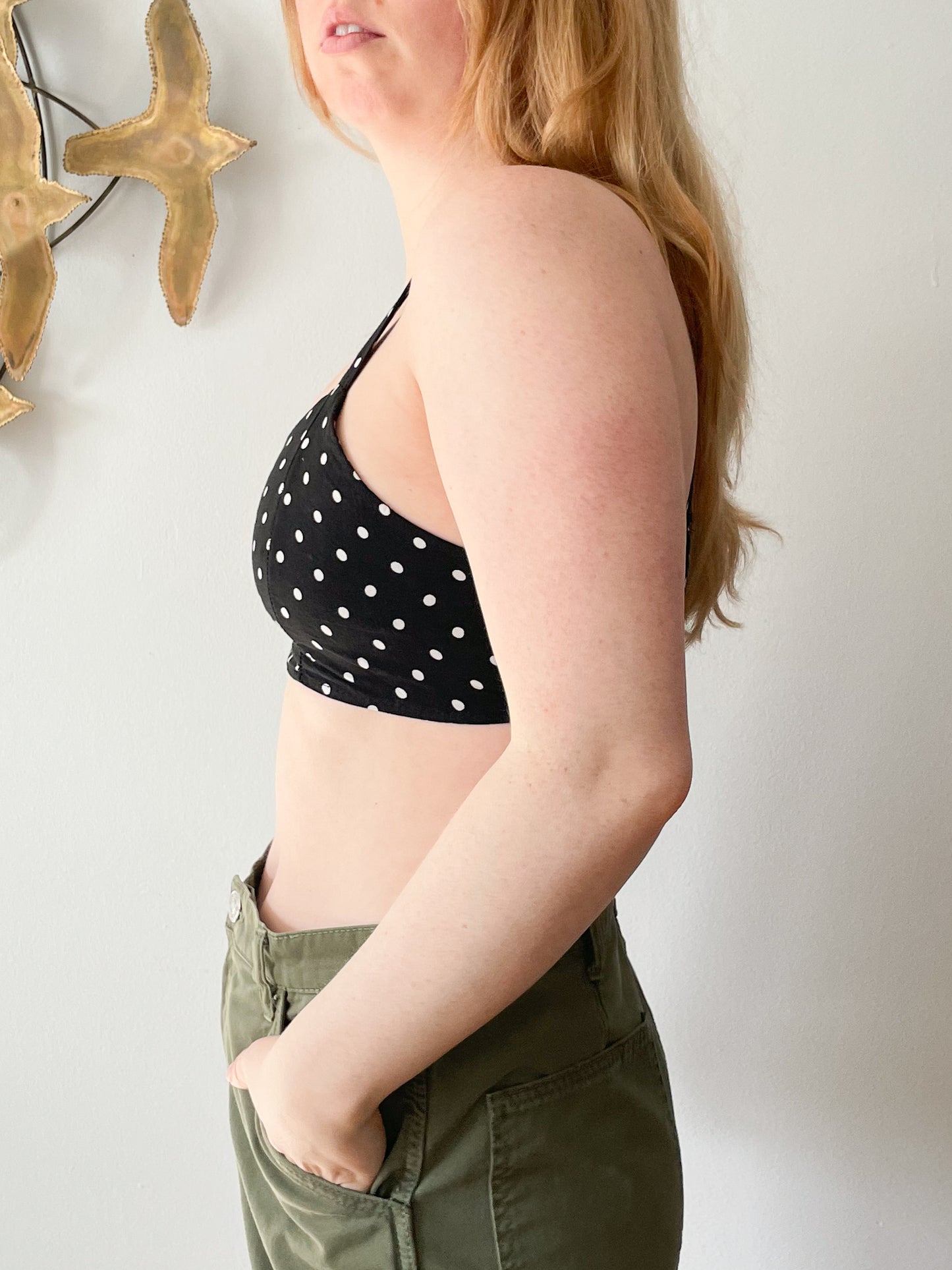 Brandy Melville Black White Polkadot Cotton Crop Top Bralette - XS/S