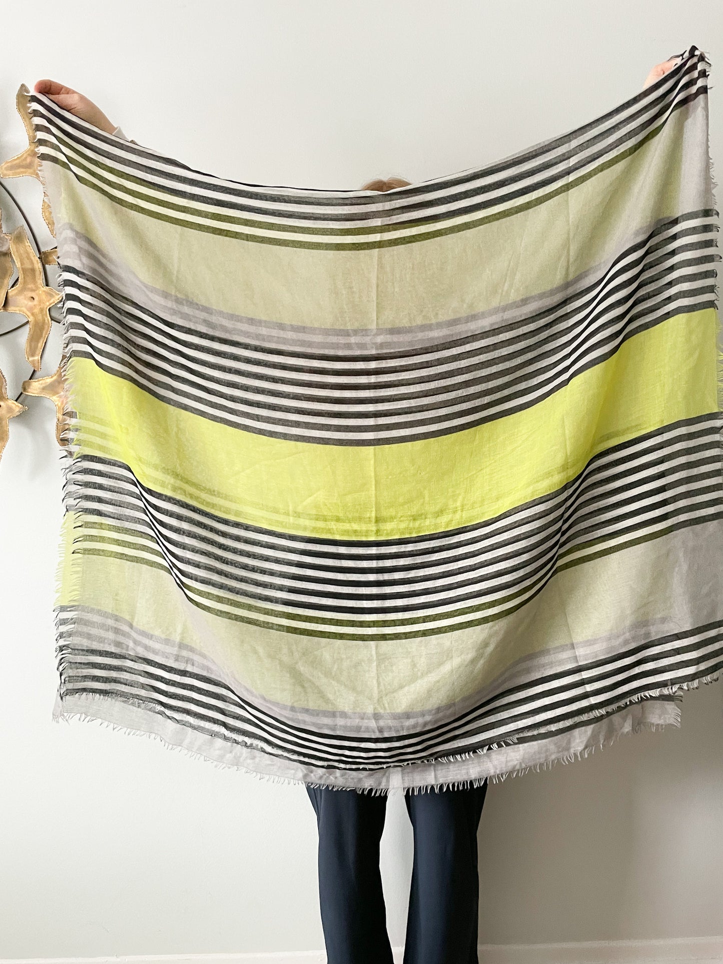 Black Yellow Semi Sheer Scarf Cover Up