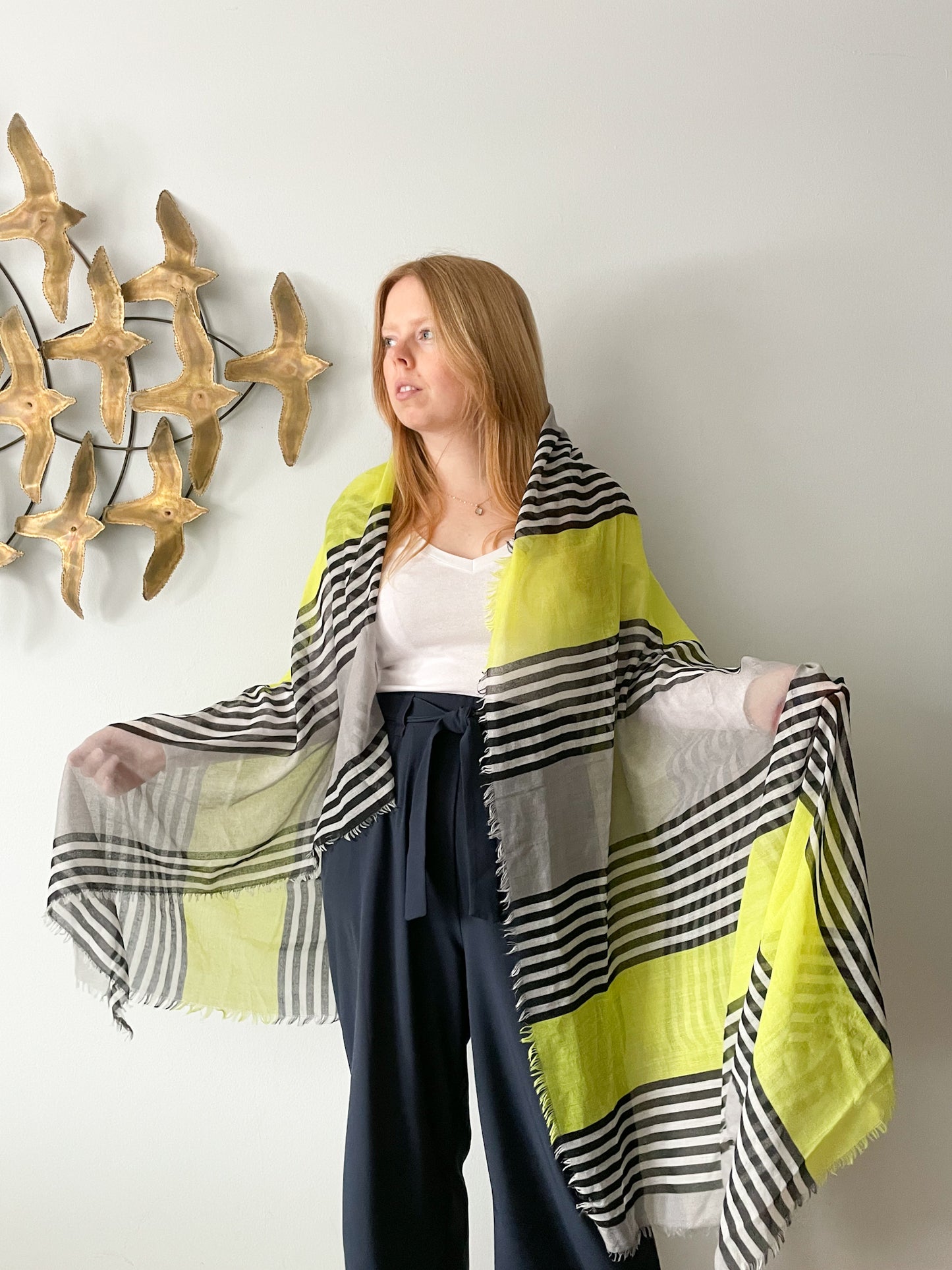 Black Yellow Semi Sheer Scarf Cover Up