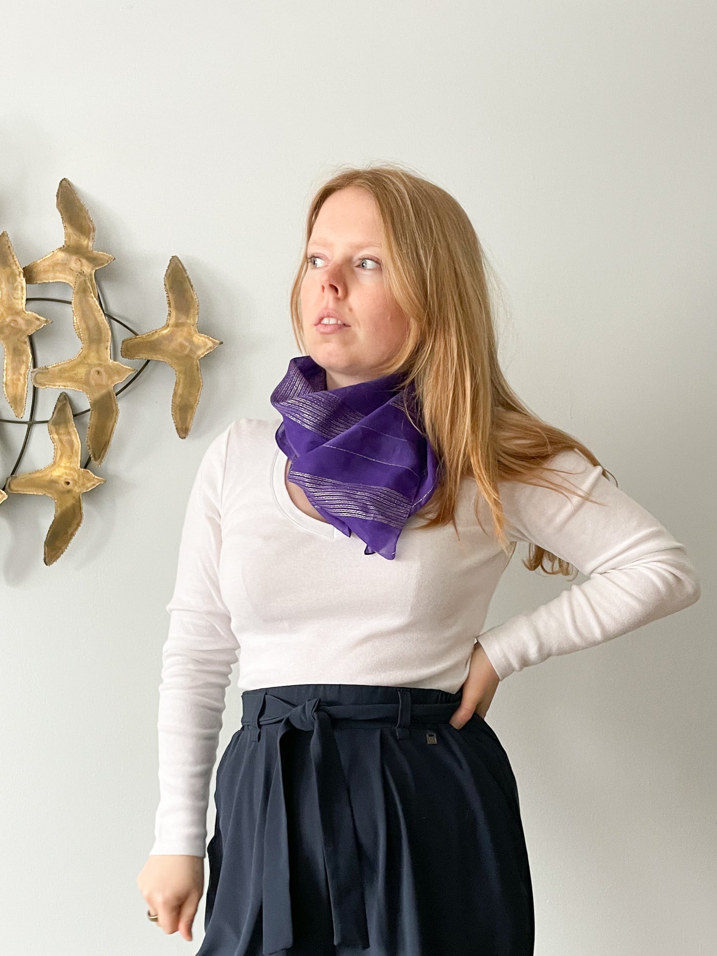 Purple Silver Stripe Square Scarf