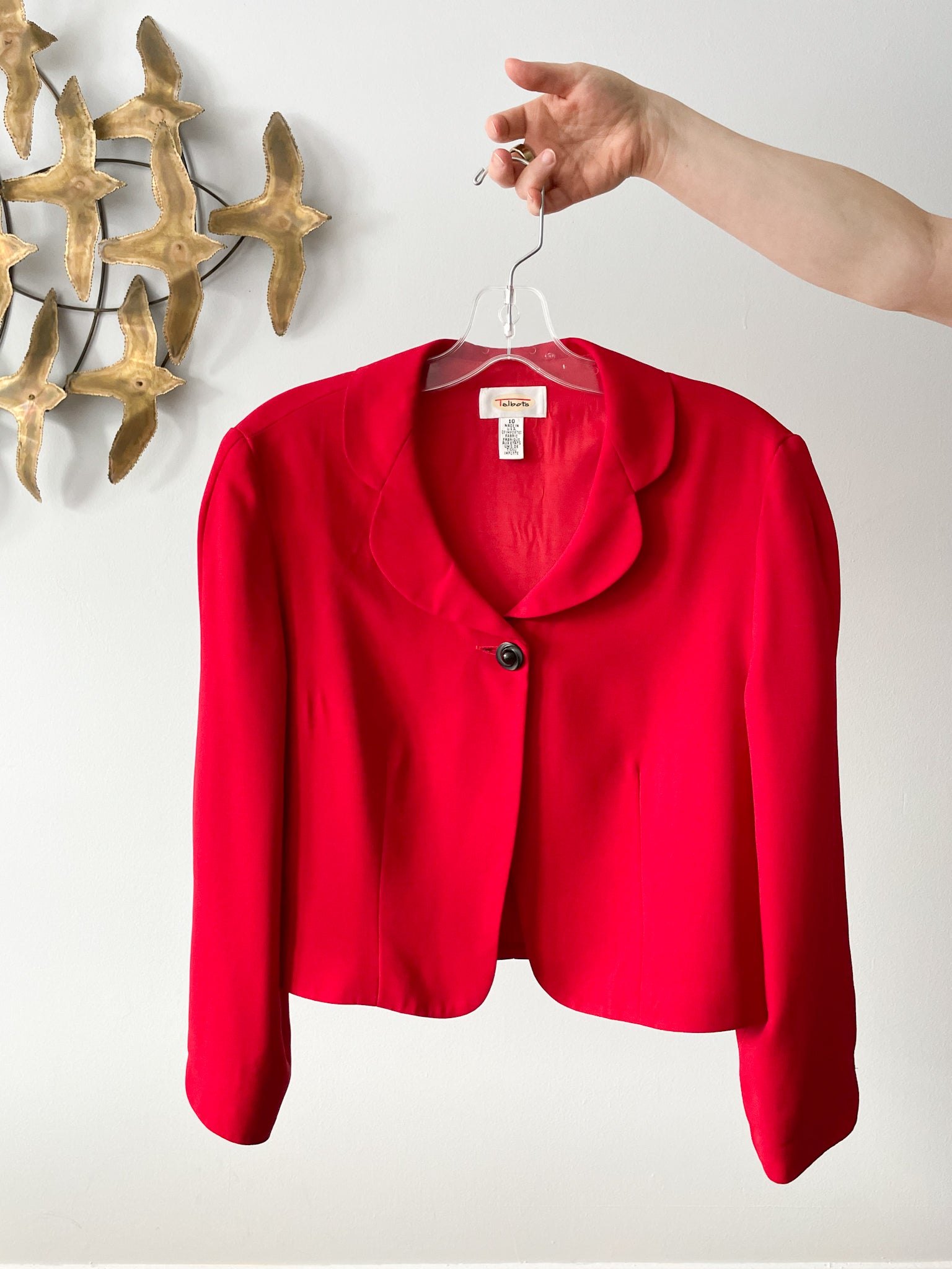 Talbots Red Cropped Single Button Closure Jacket Blazer - Size 10