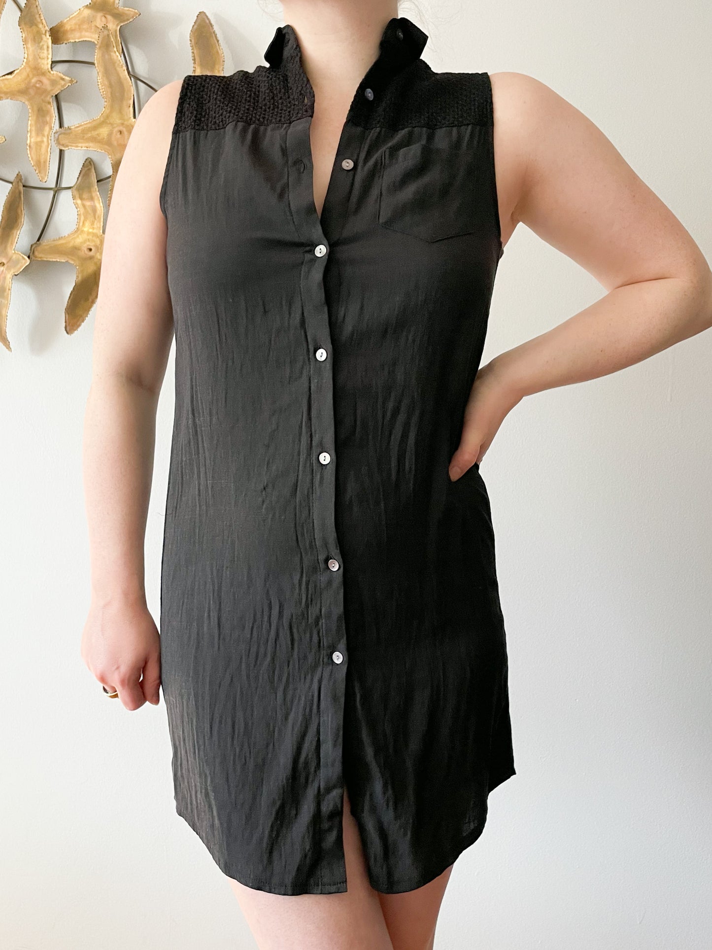 Lilibleu Black Button Down Front Sleeveless Dress / Coverup / Vest Lilibleu Black Button Down Front Sleeveless Dress / Coverup / Vest
