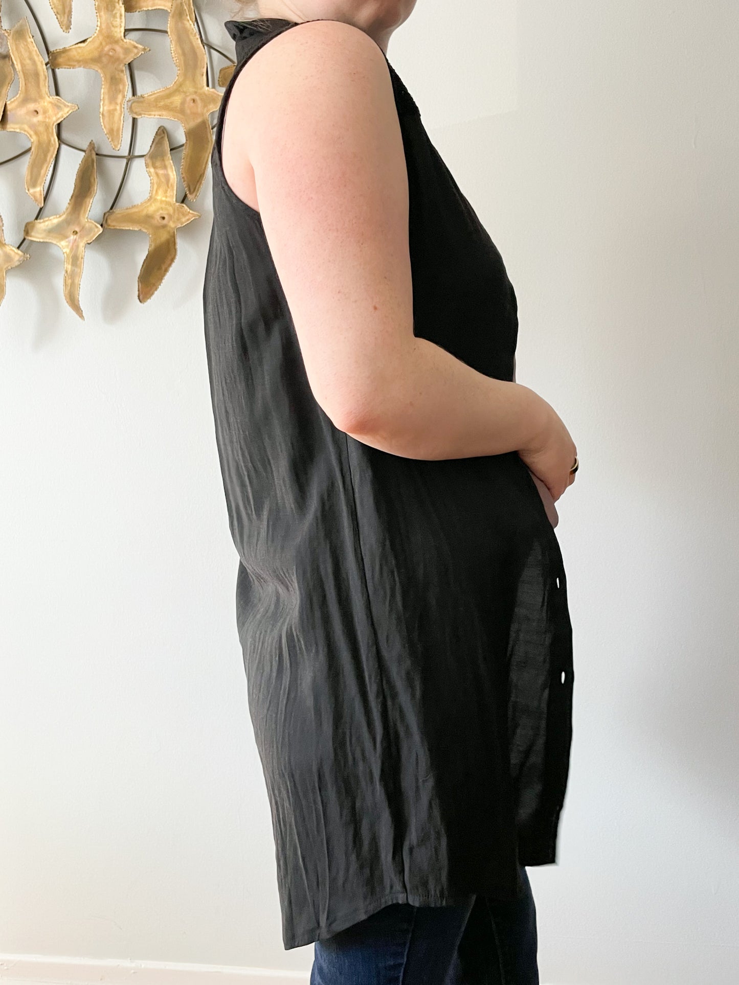 Lilibleu Black Button Down Front Sleeveless Dress / Coverup / Vest - Small