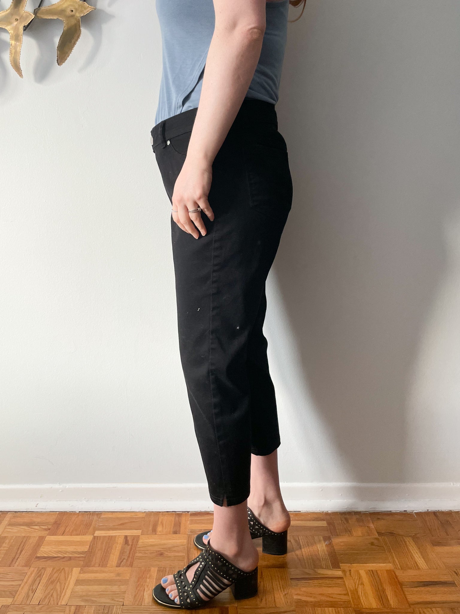 Black stretch crop pants hotsell