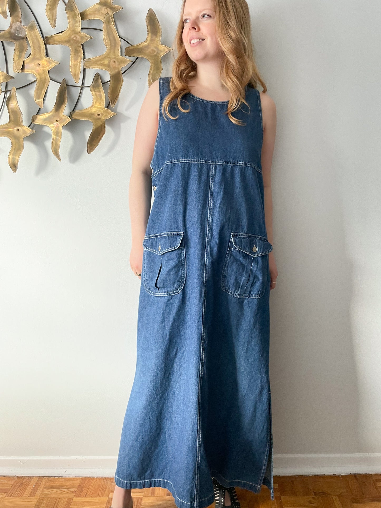 Vintage Zero Forecast Denim Sleeveless Dungaree Dress - Large