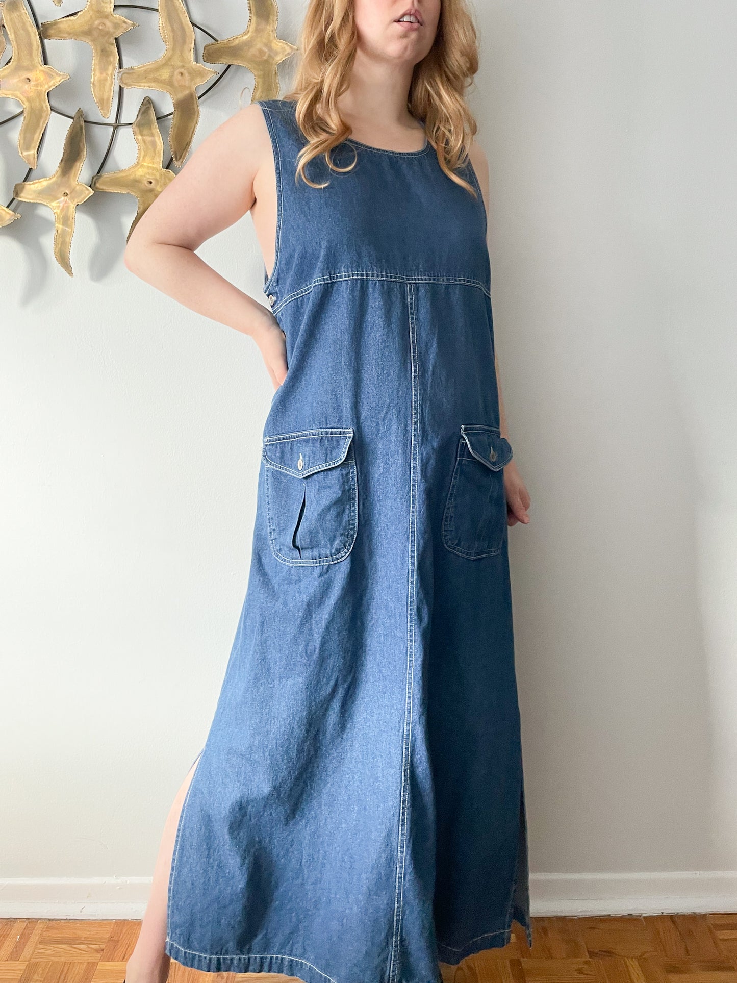 Vintage Zero Forecast Denim Sleeveless Dungaree Dress - Large