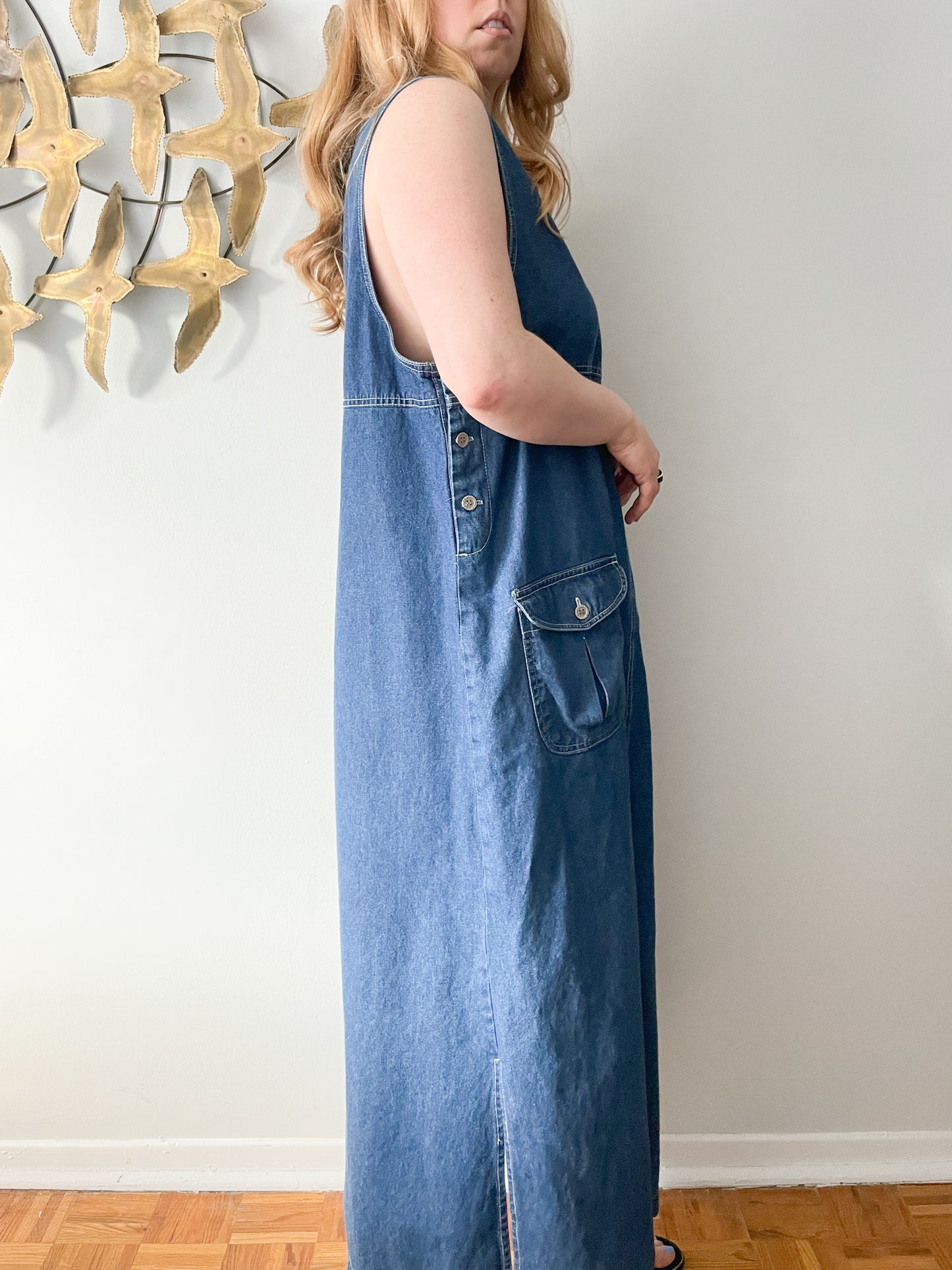 Vintage Zero Forecast Denim Sleeveless Dungaree Dress - Large
