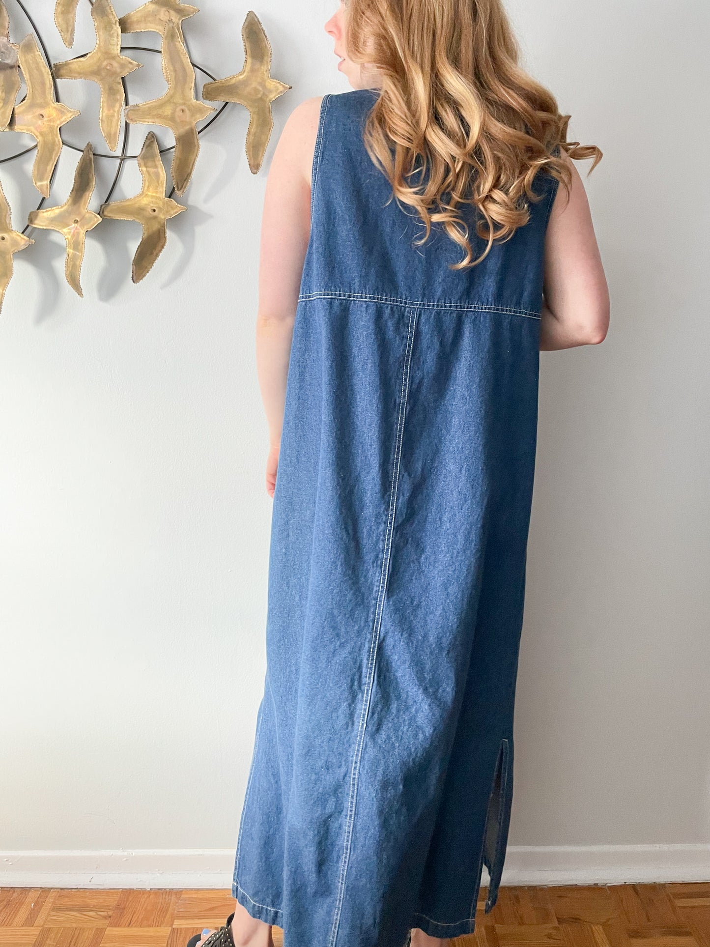 Vintage Zero Forecast Denim Sleeveless Dungaree Dress - Large