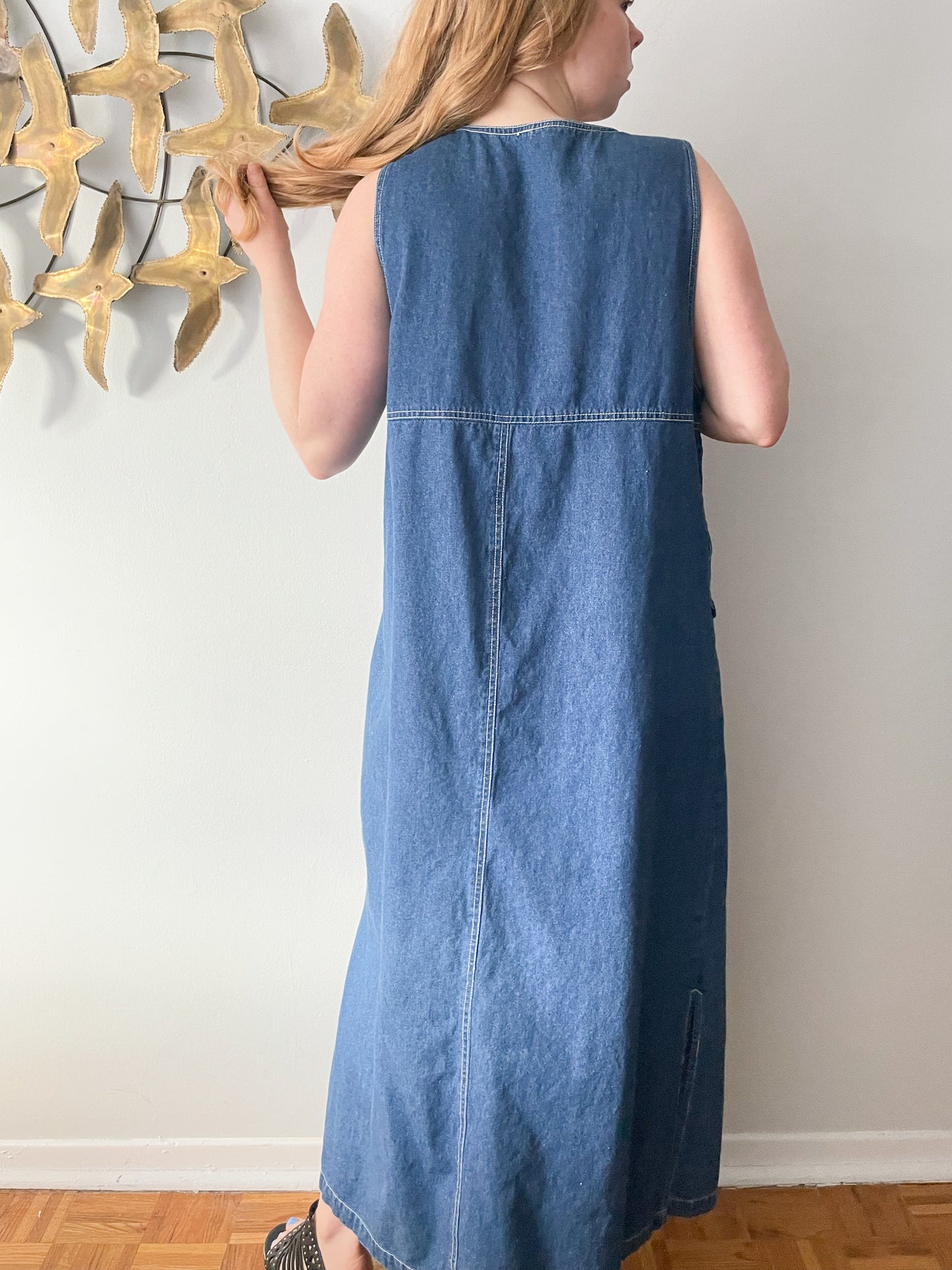 Vintage Zero Forecast Denim Sleeveless Dungaree Dress - Large