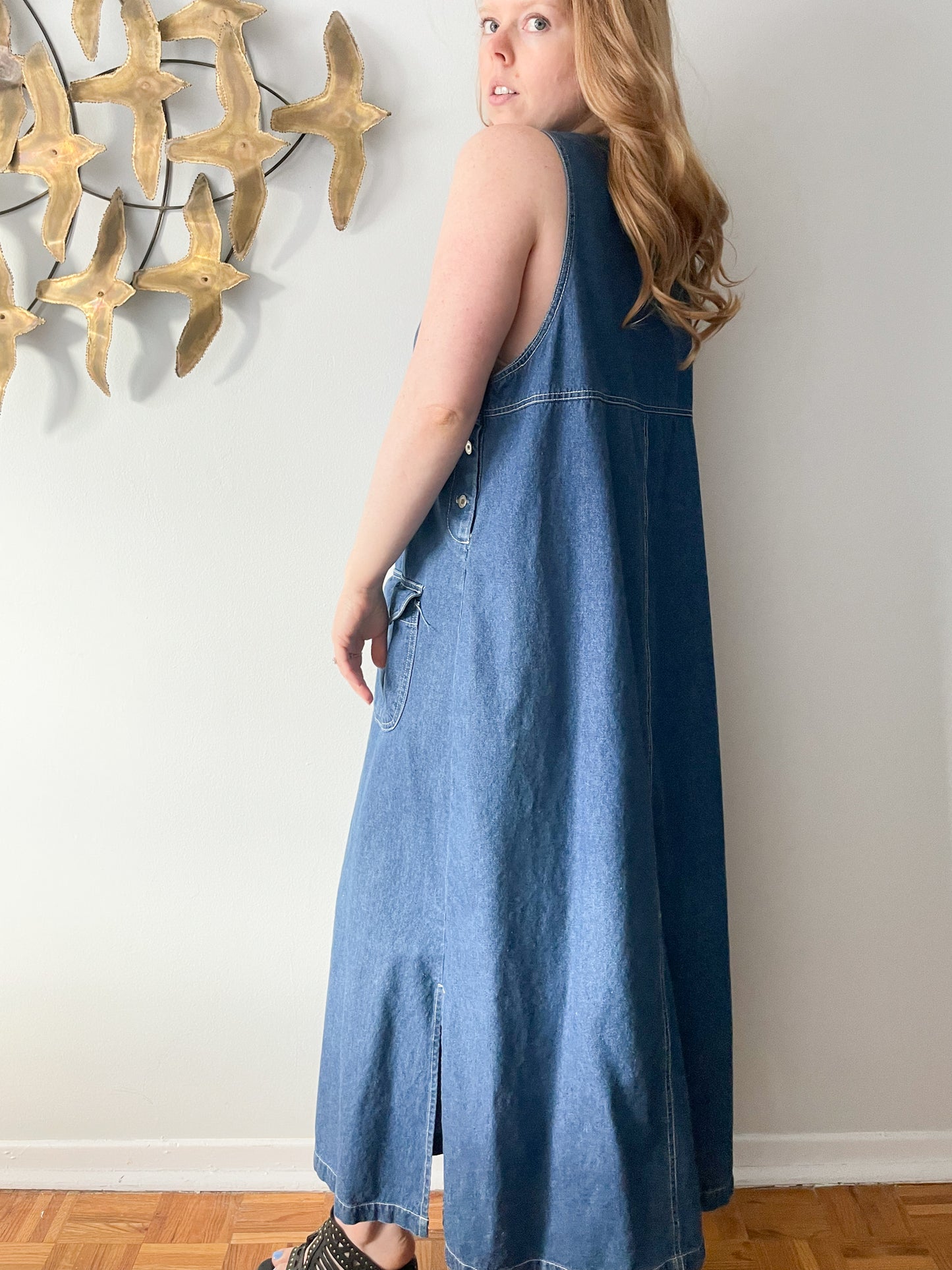 Vintage Zero Forecast Denim Sleeveless Dungaree Dress - Large