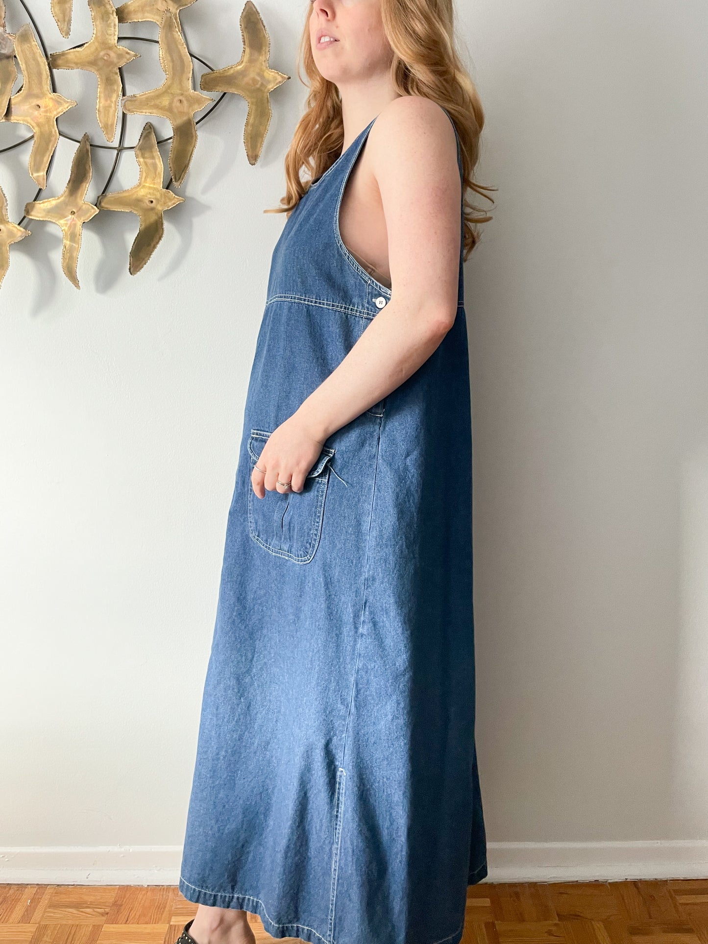 Vintage Zero Forecast Denim Sleeveless Dungaree Dress - Large