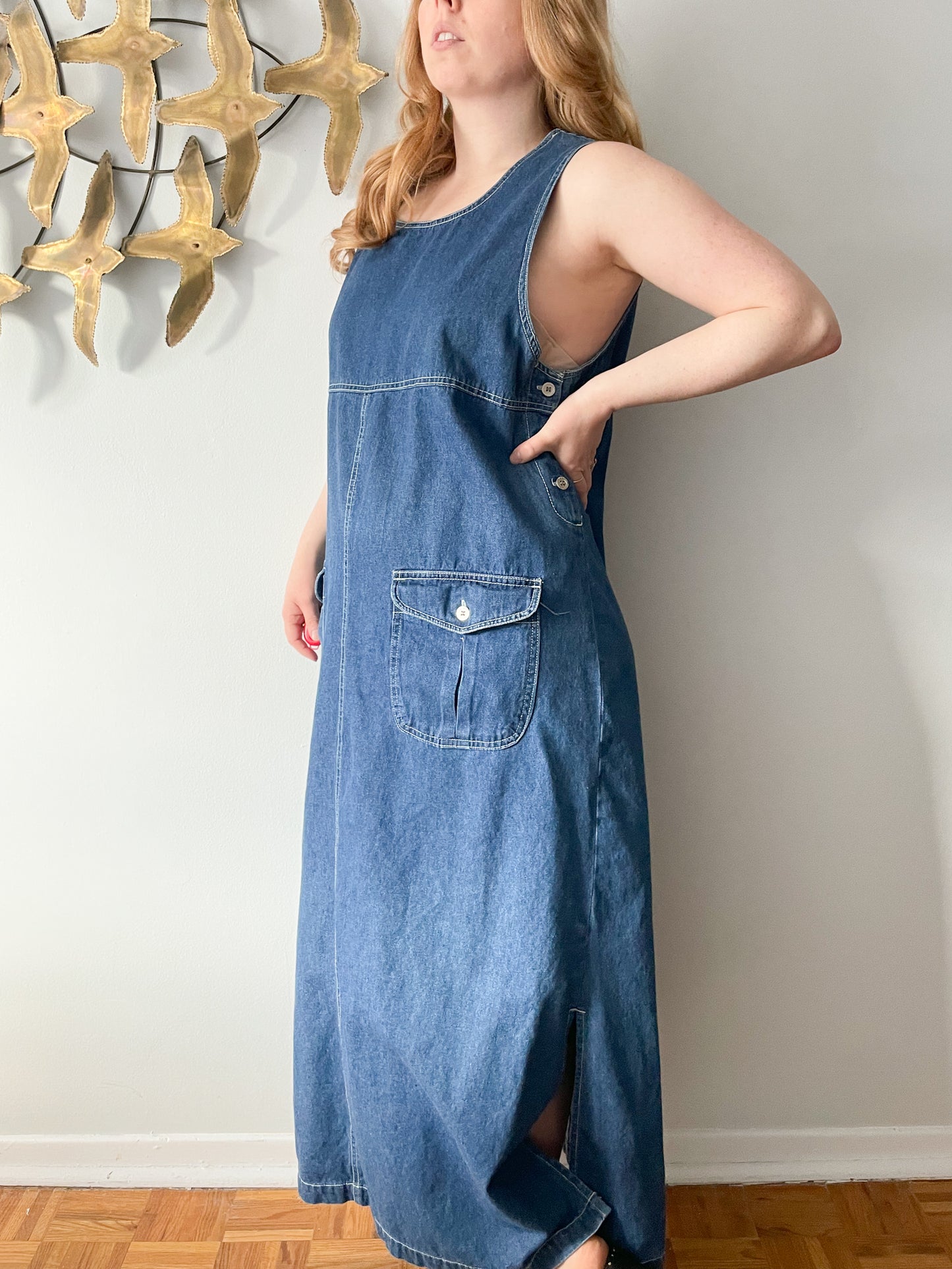 Vintage Zero Forecast Denim Sleeveless Dungaree Dress - Large