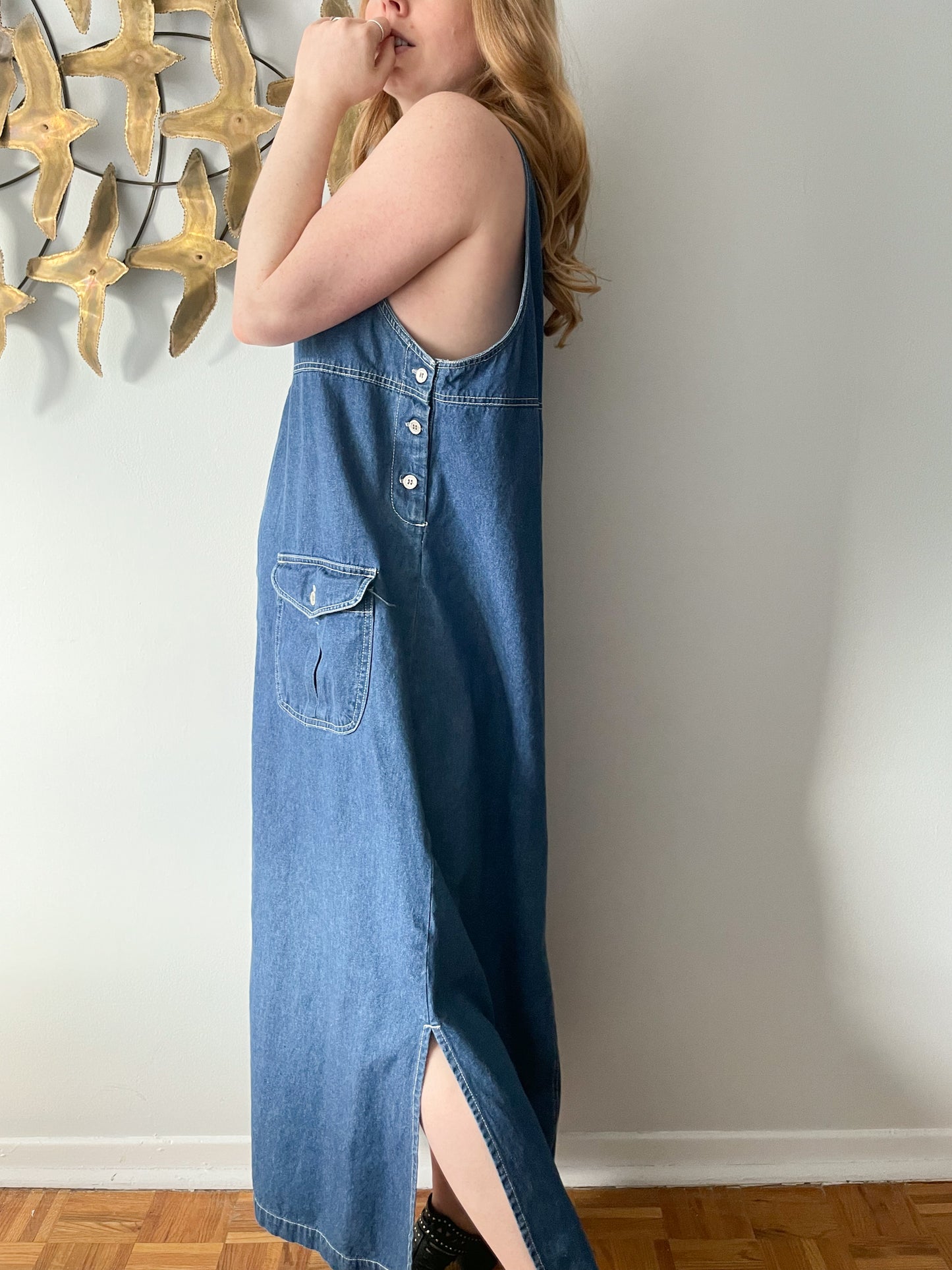 Vintage Zero Forecast Denim Sleeveless Dungaree Dress - Large
