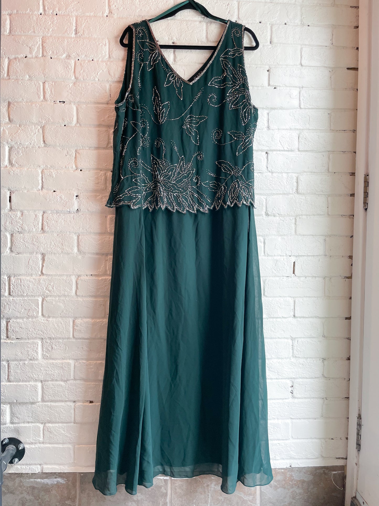 Jkara Hunter Green Beaded Long Dress NWOT - Size 20