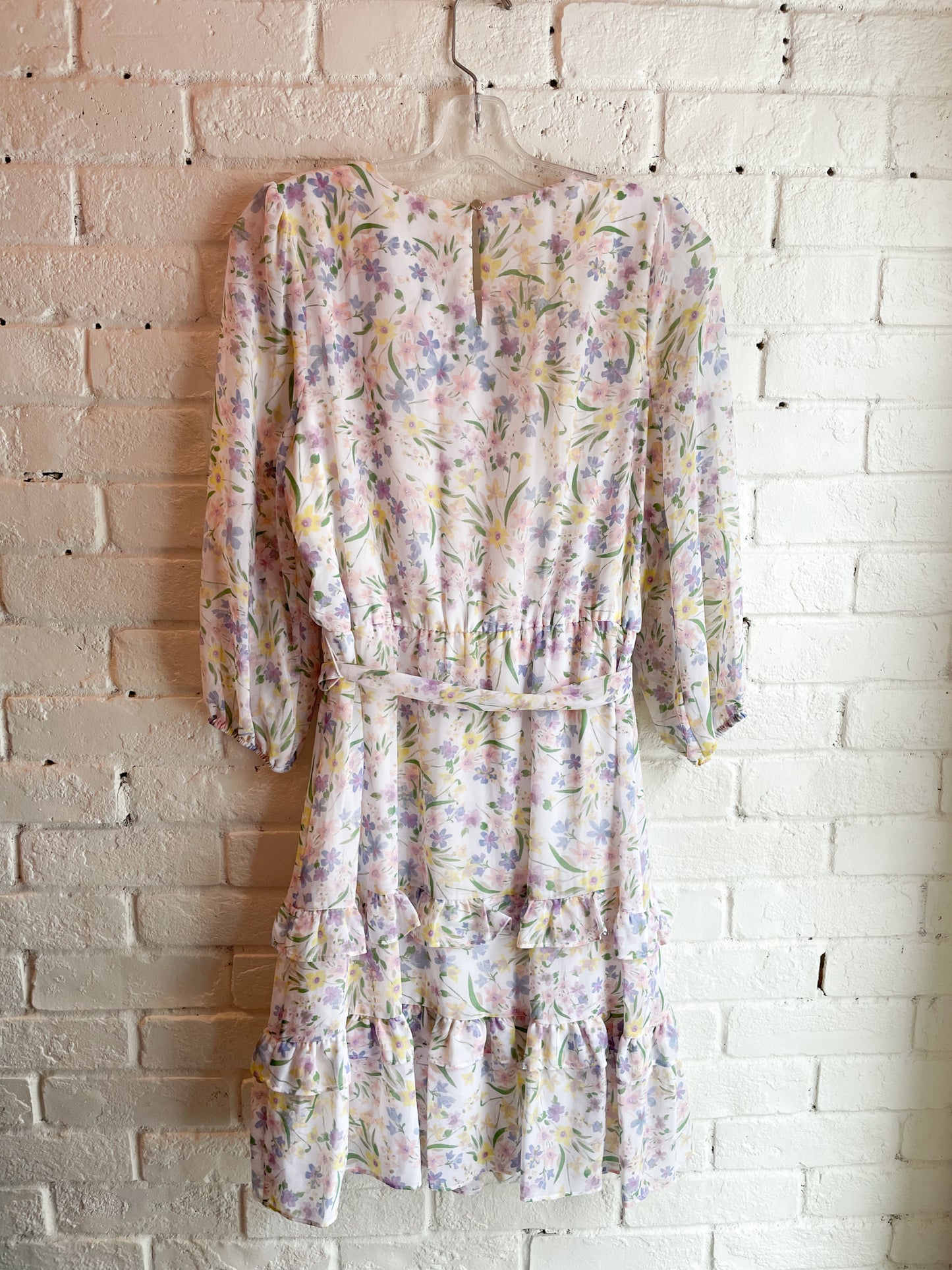 Calvin Klein Chiffon Pastel Floral Long Sleeve Tiered Dress NWT - Small