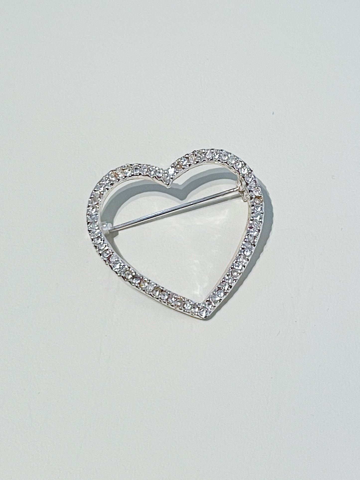 Vintage Rhinestone Heart Brooch Pin