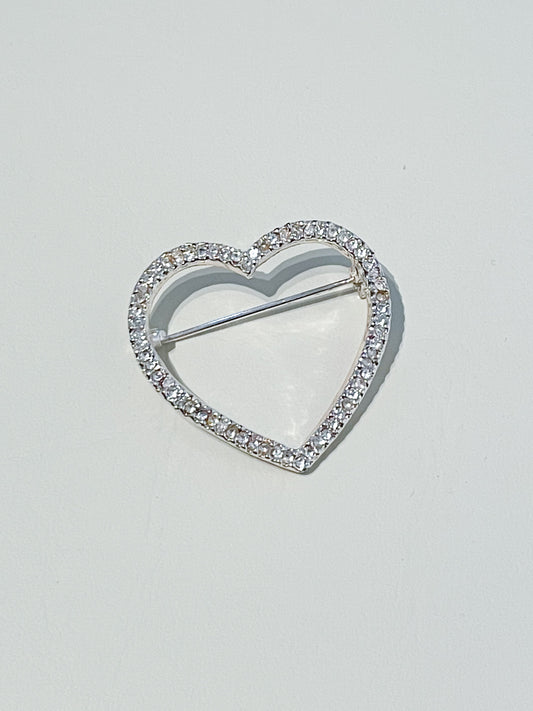 Vintage Rhinestone Heart Brooch Pin