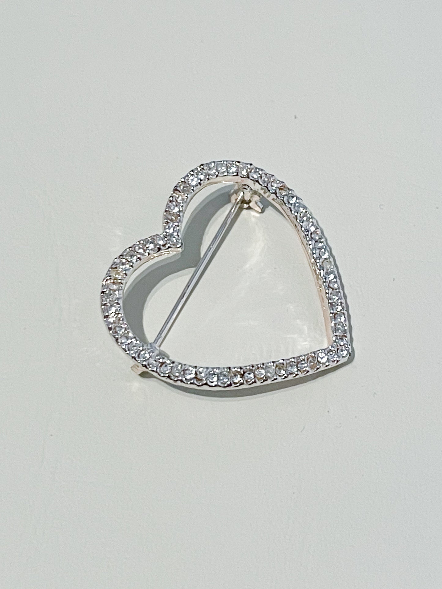 Vintage Rhinestone Heart Brooch Pin