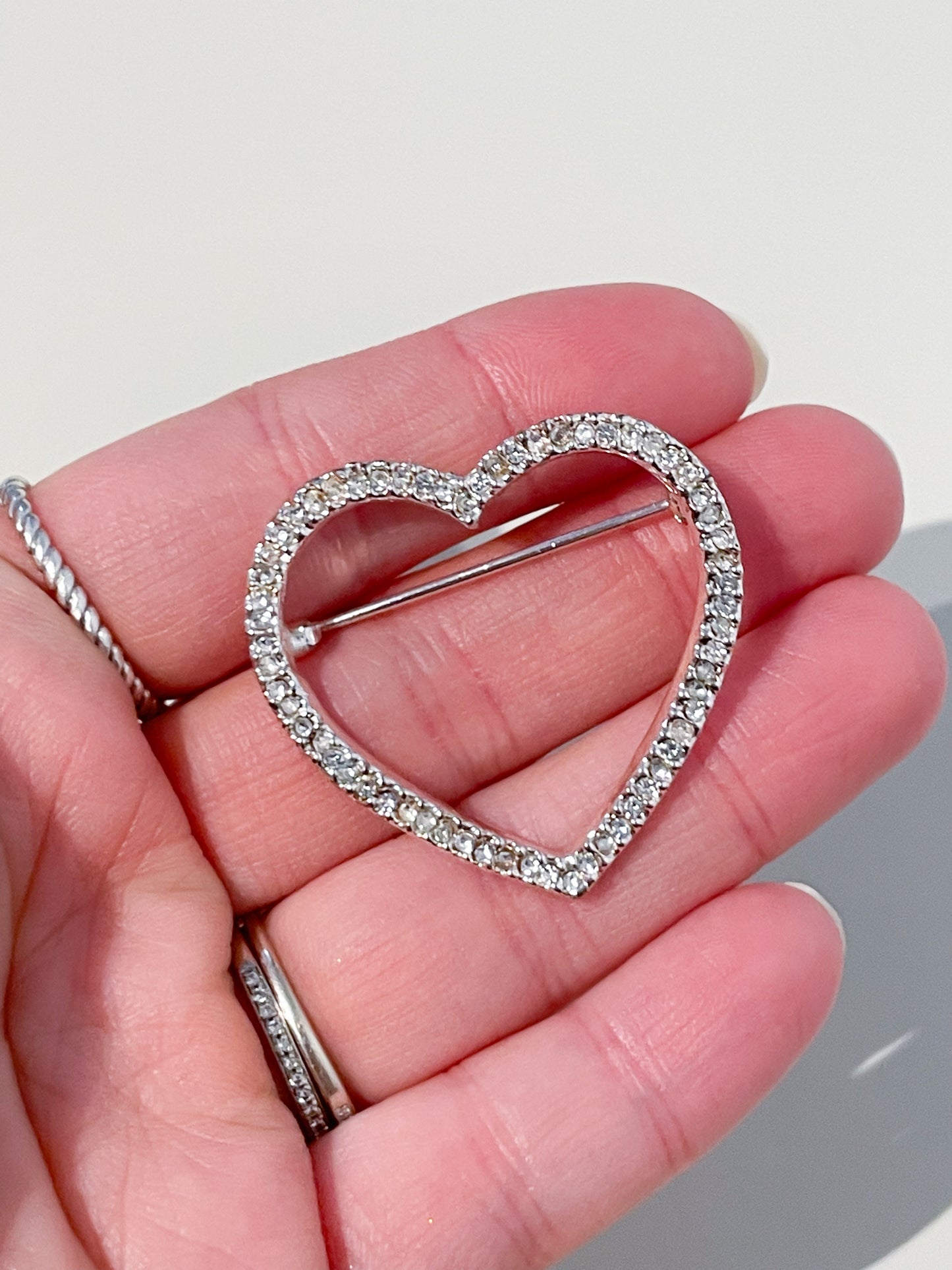 Vintage Rhinestone Heart Brooch Pin