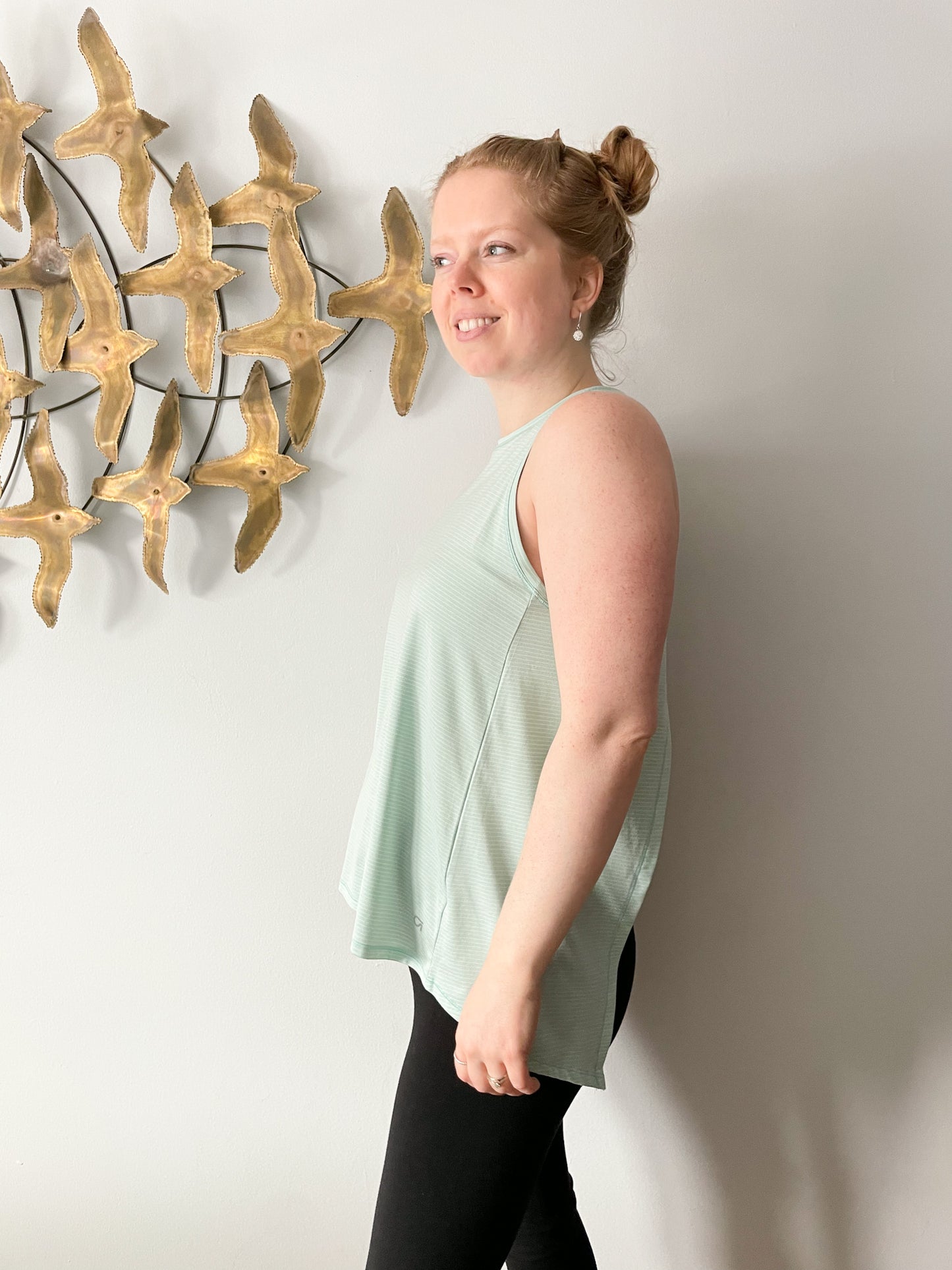 Gap Fit Mint Green Stripe Open Back Workout Top - XS/S