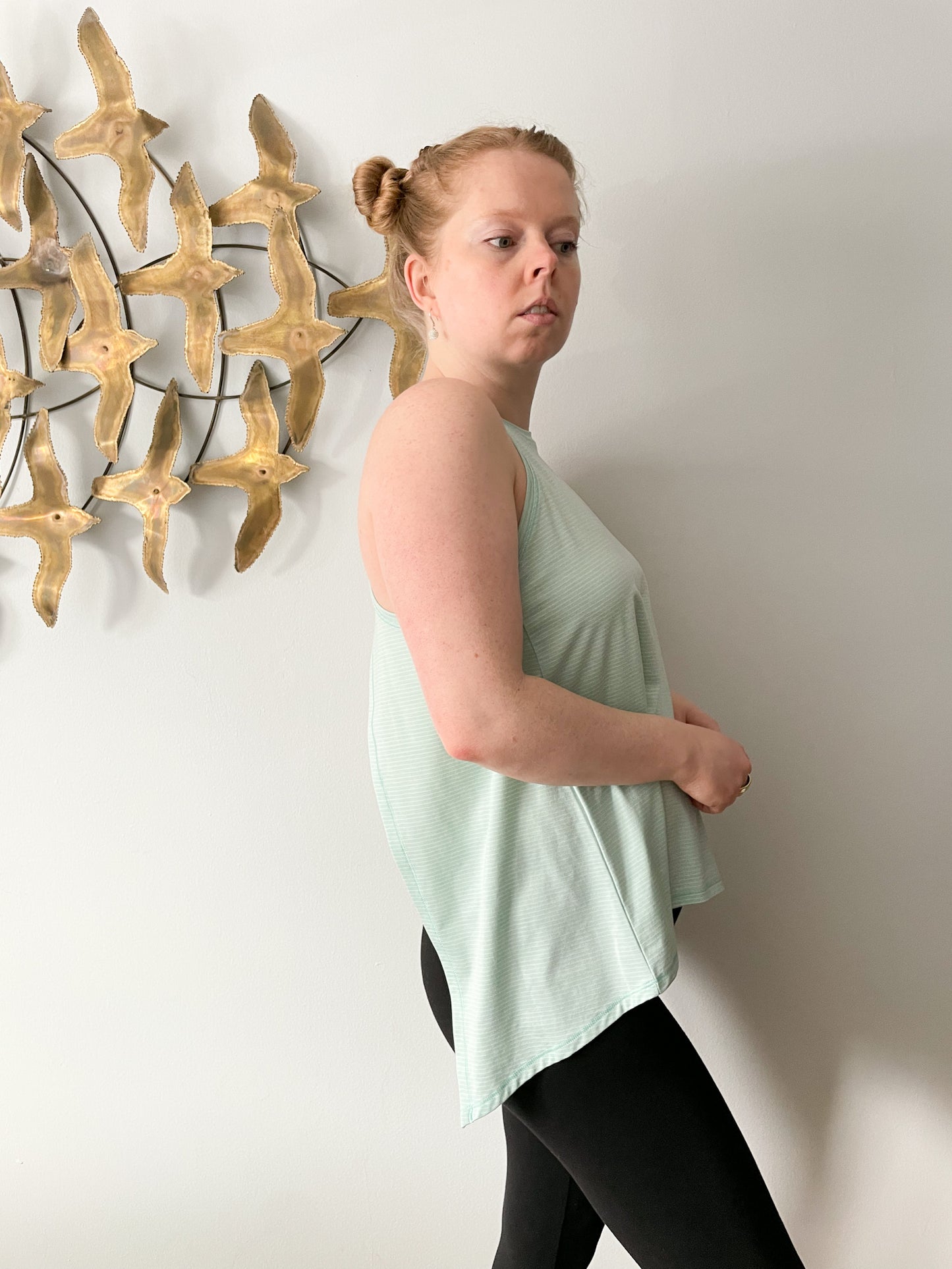 Gap Fit Mint Green Stripe Open Back Workout Top - XS/S