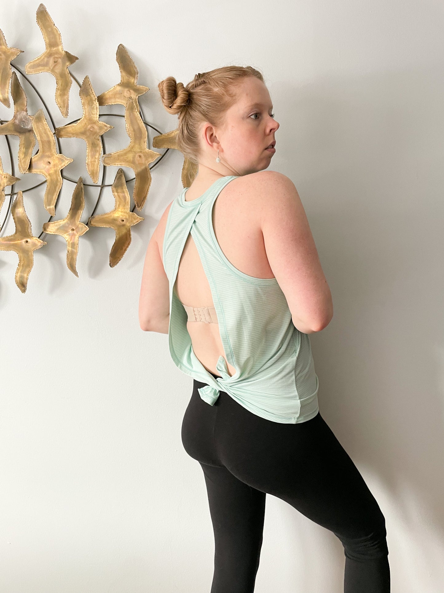 Gap Fit Mint Green Stripe Open Back Workout Top - XS/S