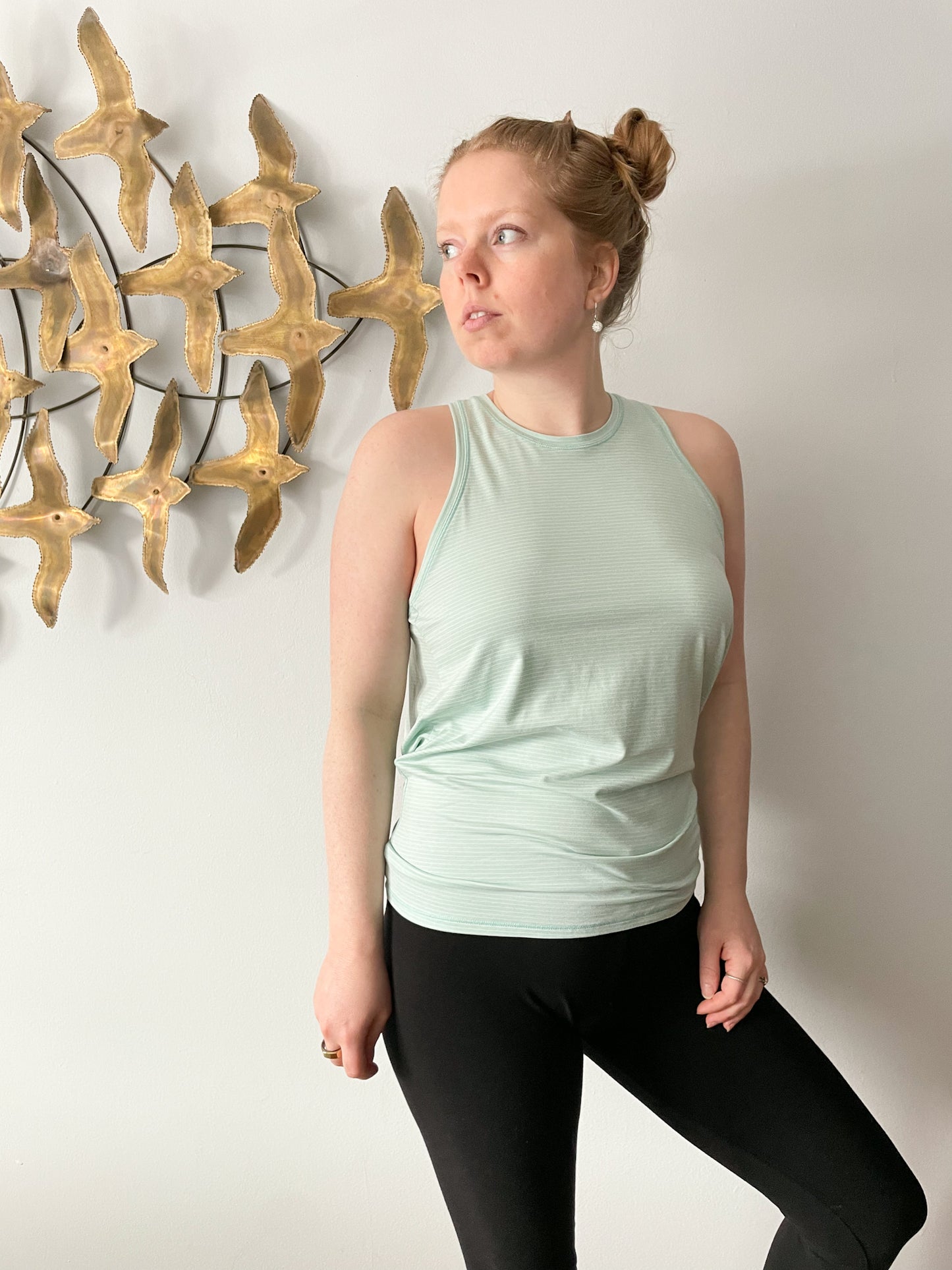 Gap Fit Mint Green Stripe Open Back Workout Top - XS/S