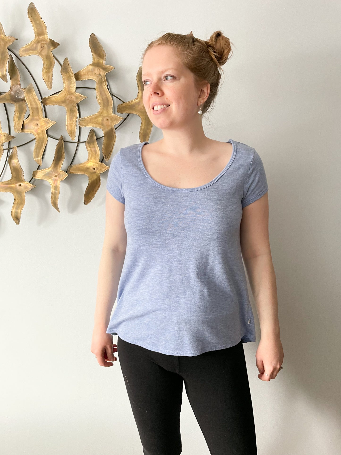 Hyba Light Blue Scoop Neck Back Cutout Workout Top - Small