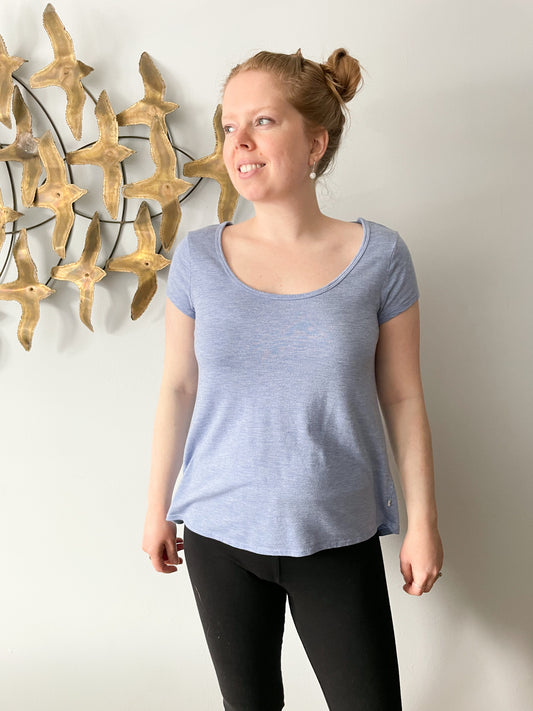 Hyba Light Blue Scoop Neck Back Cutout Workout Top - Small
