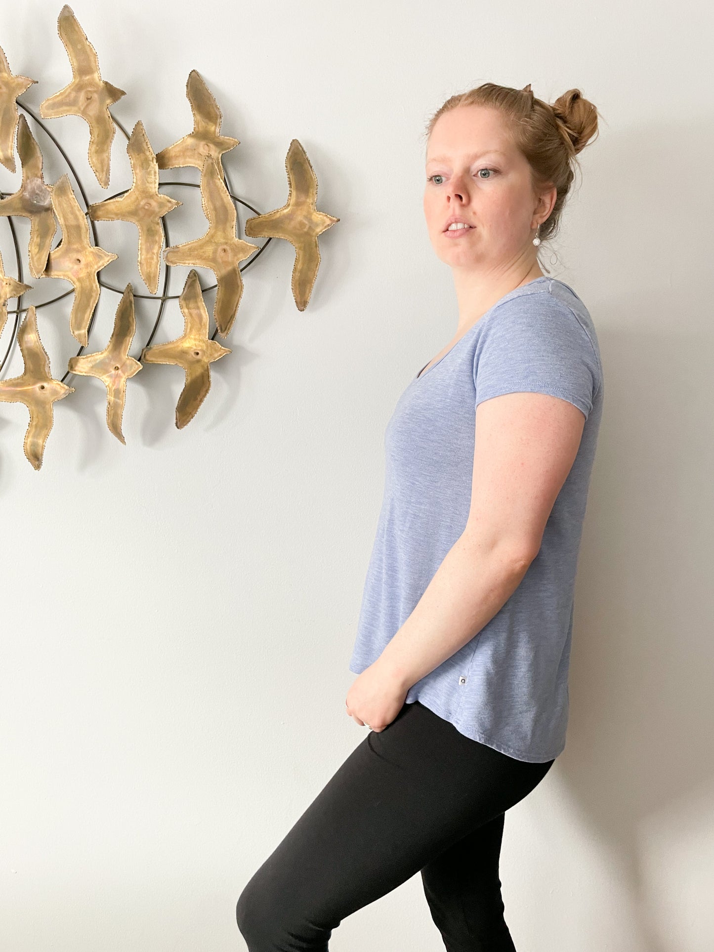 Hyba Light Blue Scoop Neck Back Cutout Workout Top - Small