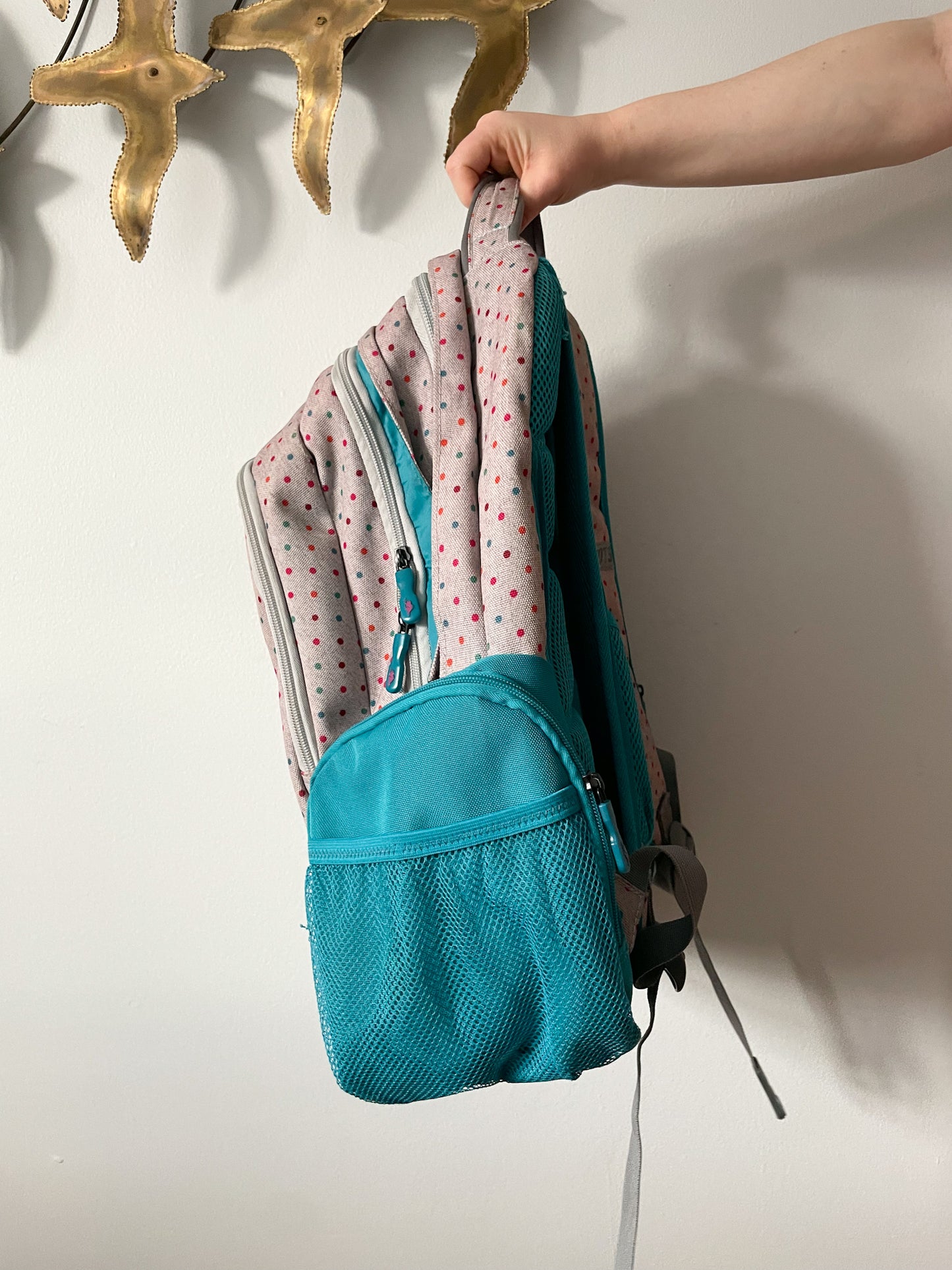 Roots Signature Teal Pink Polkadot Lightweight Laptop Backpack