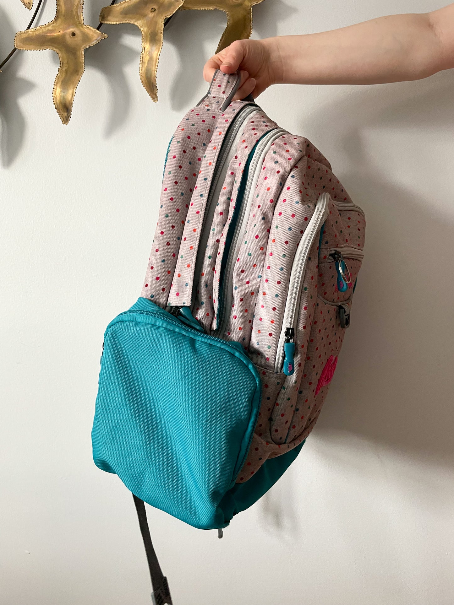 Roots Signature Teal Pink Polkadot Lightweight Laptop Backpack