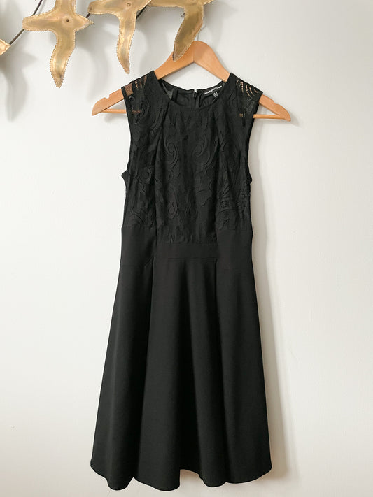 Warehouse Black Fit Flare Lace Dress - XS
