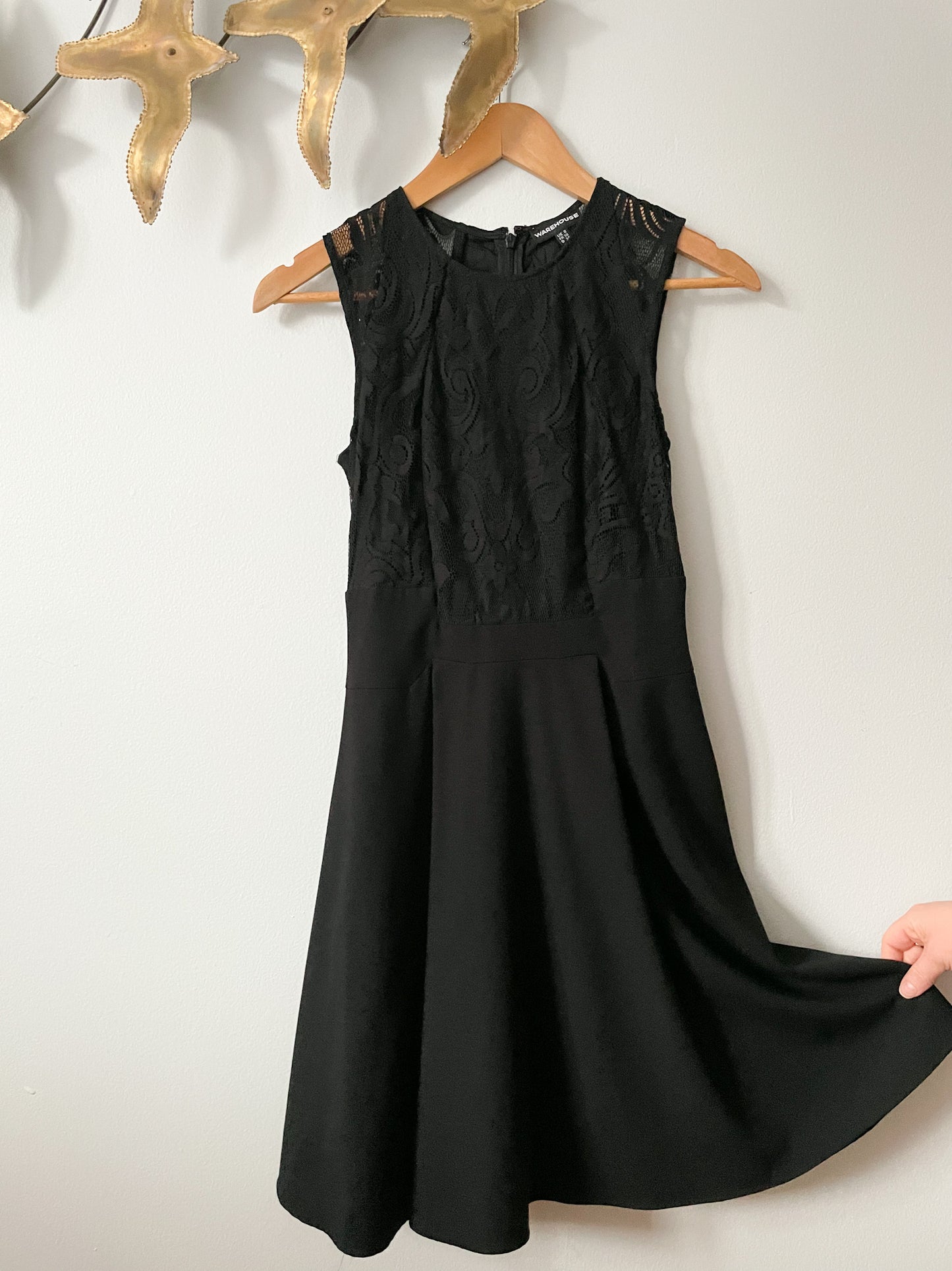 Warehouse Black Fit Flare Lace Dress - XS