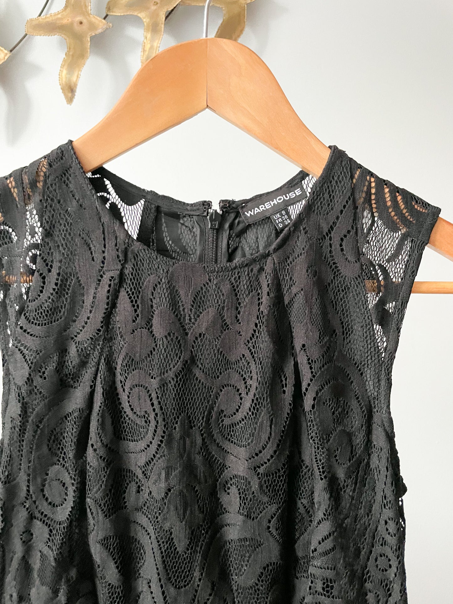 Warehouse Black Fit Flare Lace Dress - XS