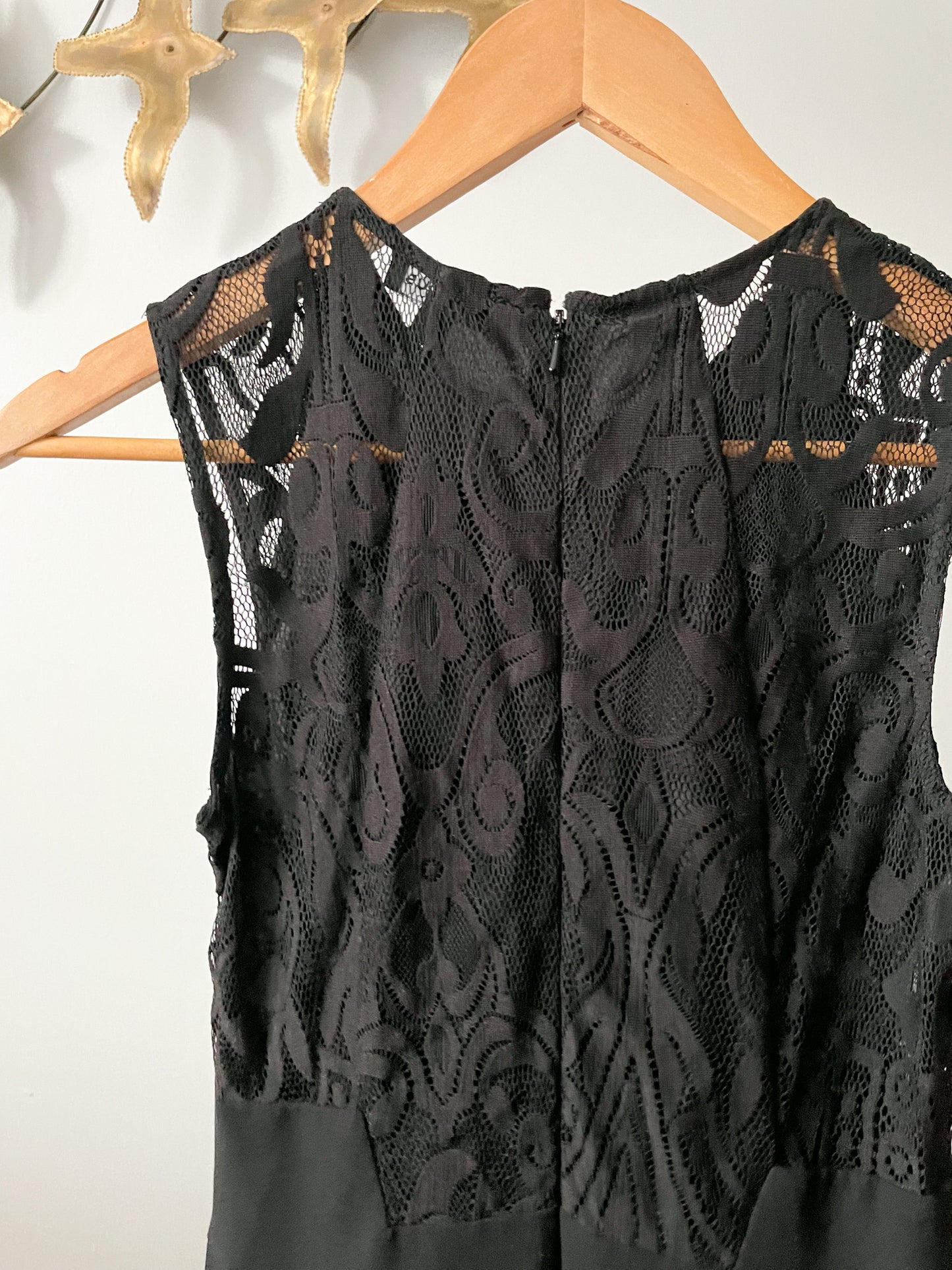 Warehouse Black Fit Flare Lace Dress - XS