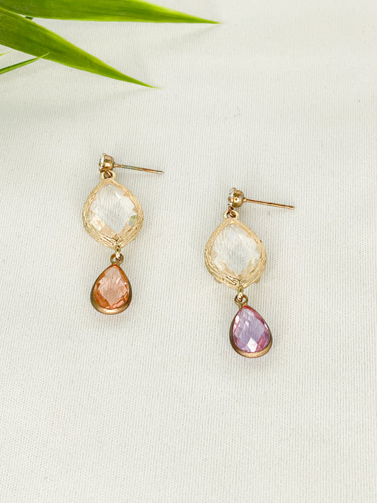 Gold Crystal Sparkle Mismatched Dangle Earrings