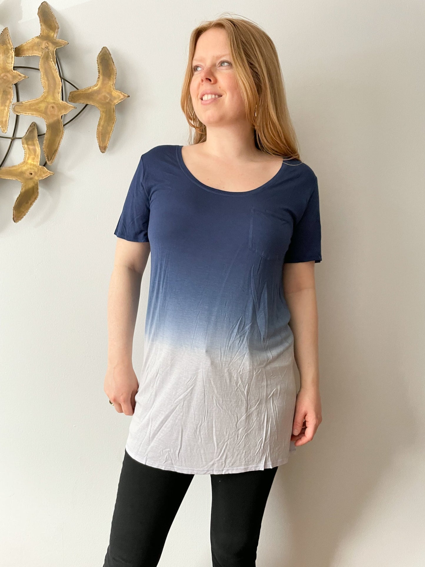 Fine Collection Blue Ombre Modal Silk Long T-Shirt / Mini Dress / Cover Up NWT - M/L