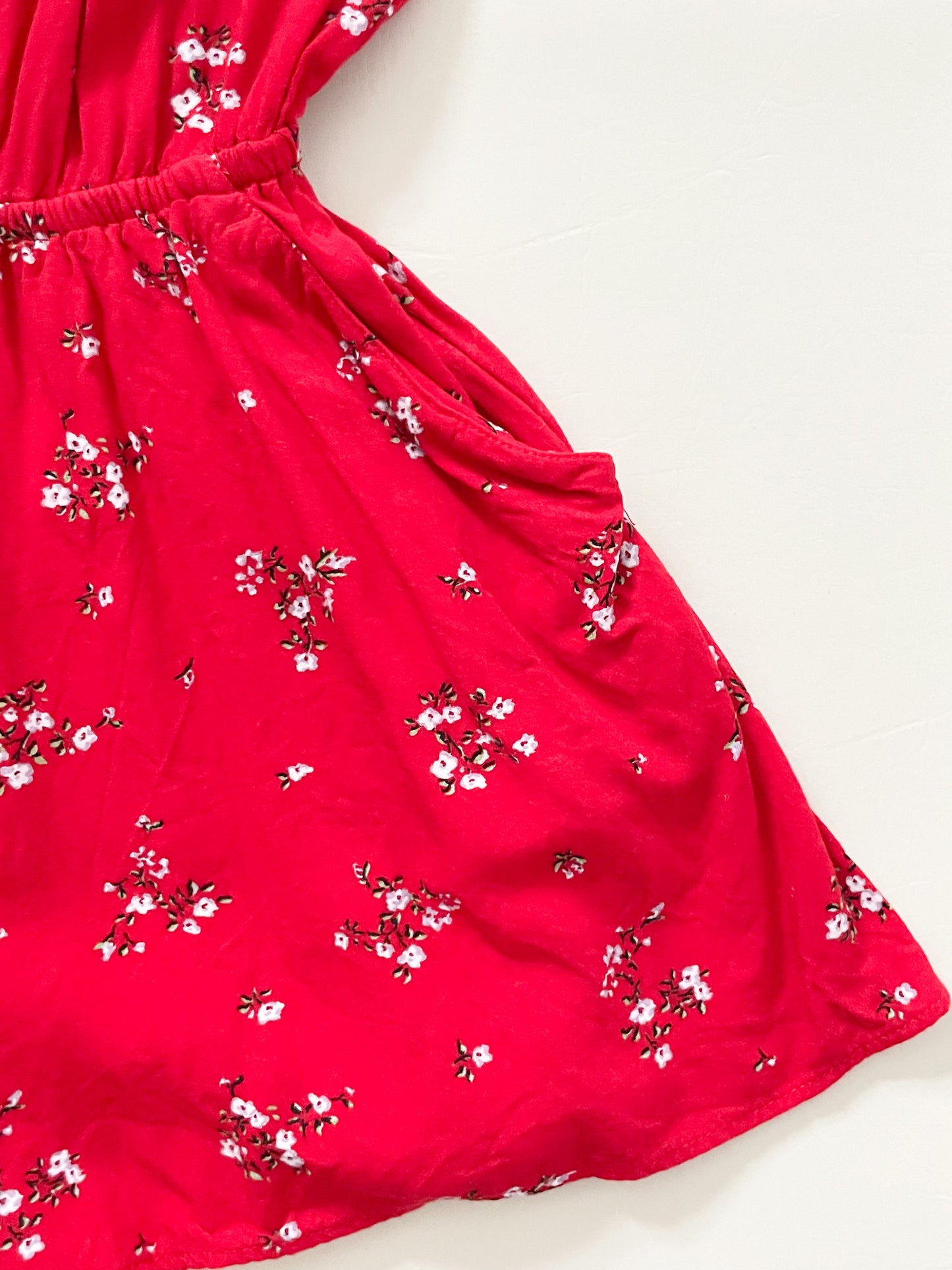 Divided Red Floral Romper With Pockets - Size 0