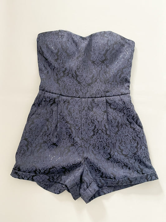 Navy Brocade Strapless Sweetheart Romper - Small