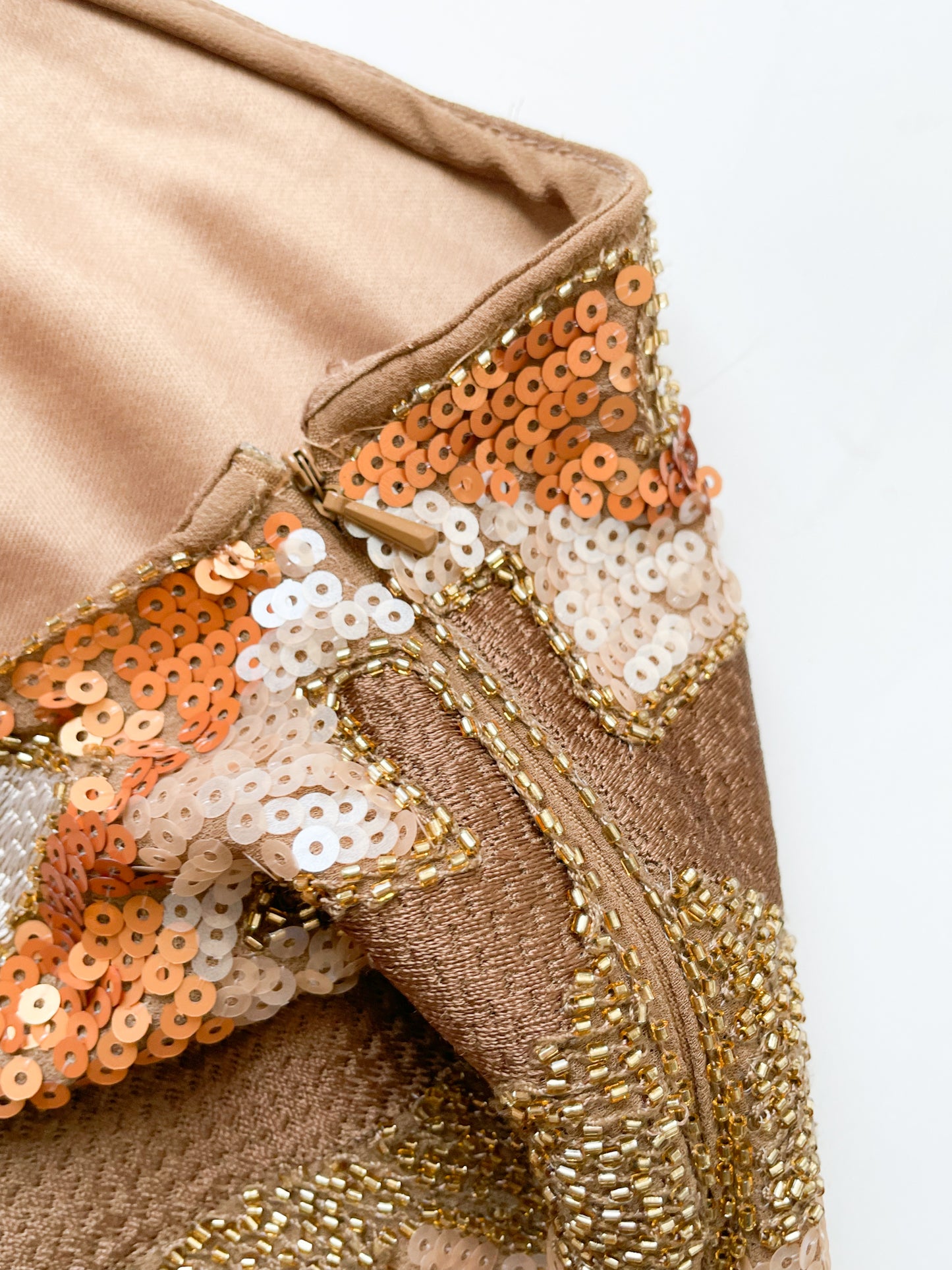 Feline Bronze Sequin Silk Blend Mini Skirt - Medium