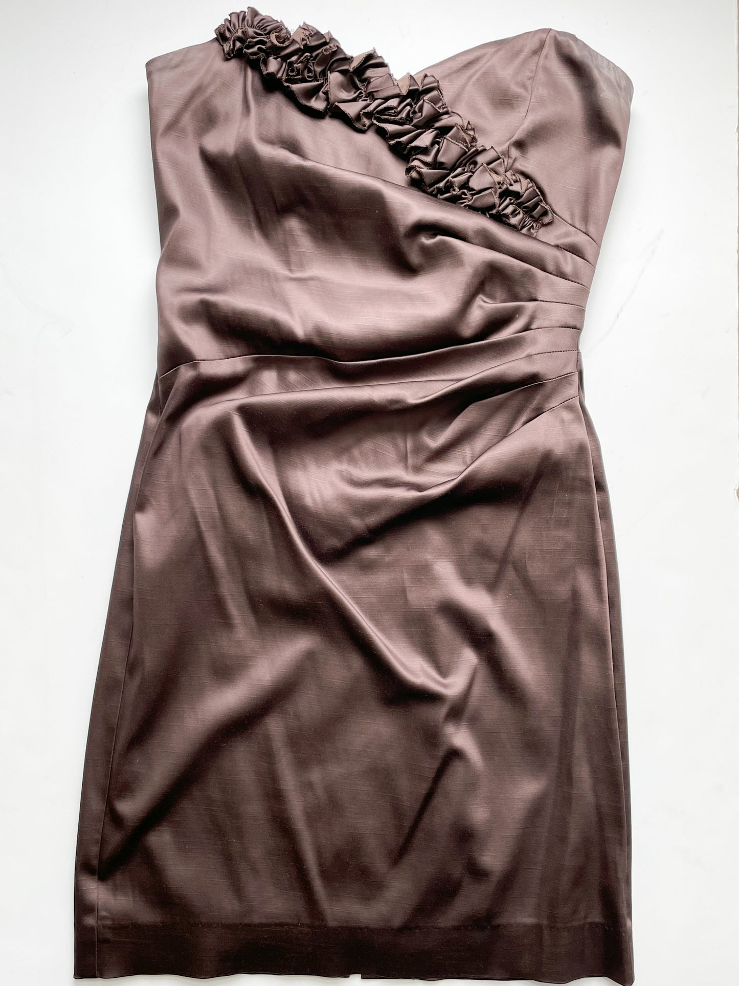 Le Chateau Brown Strapless Rosette Satin Cocktail Dress - Medium