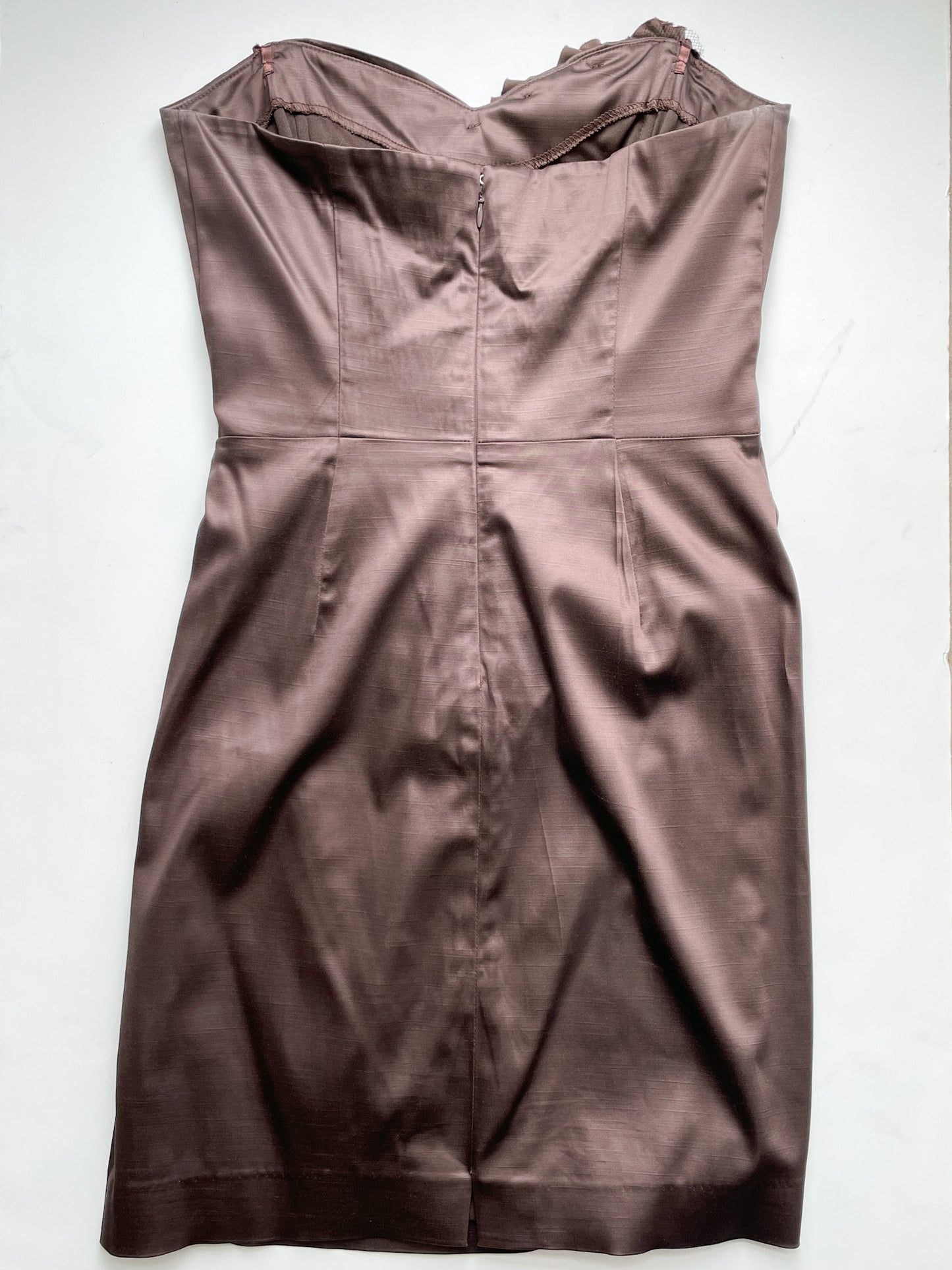 Le Chateau Brown Strapless Rosette Satin Cocktail Dress - Medium