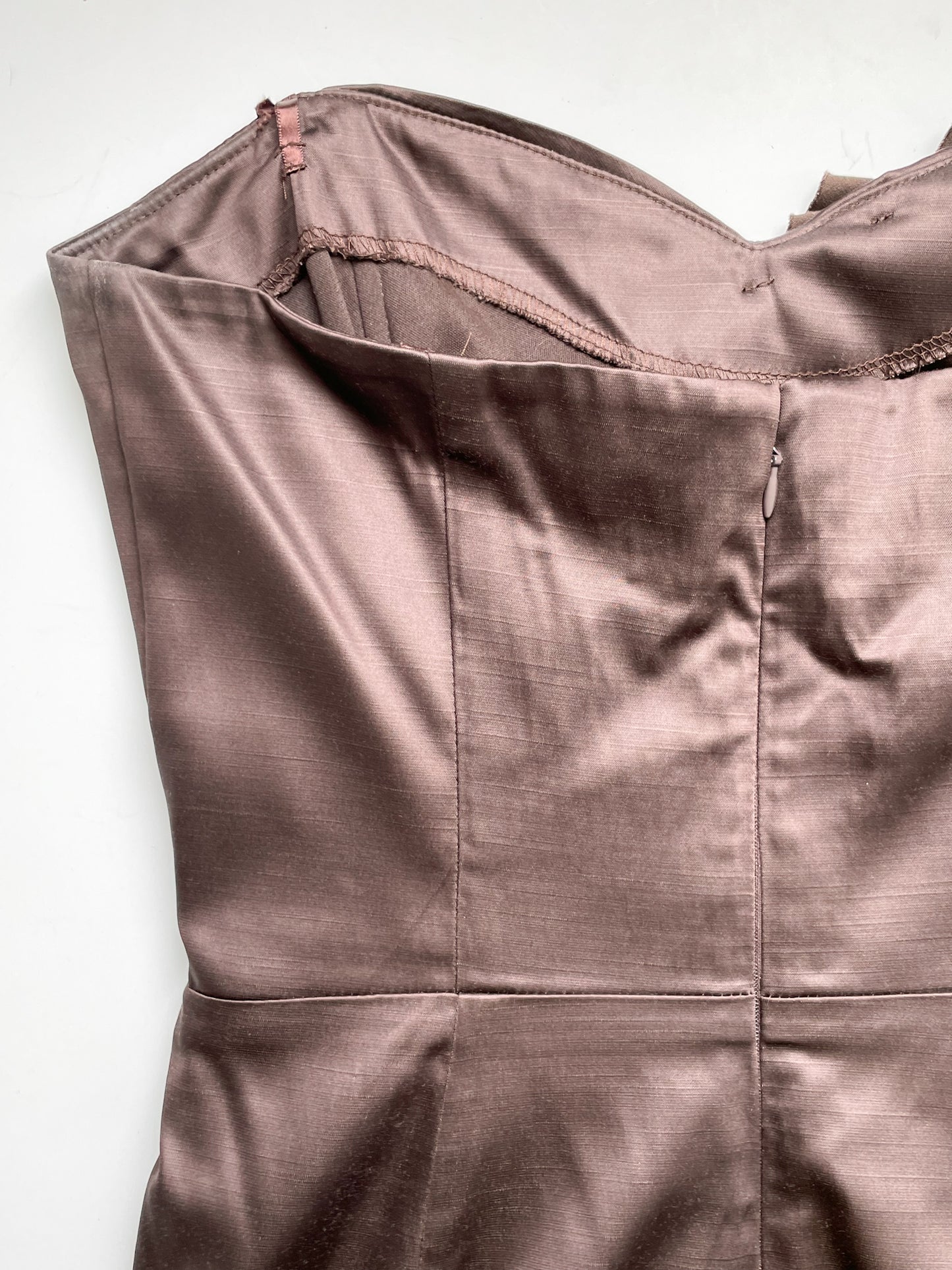 Le Chateau Brown Strapless Rosette Satin Cocktail Dress - Medium